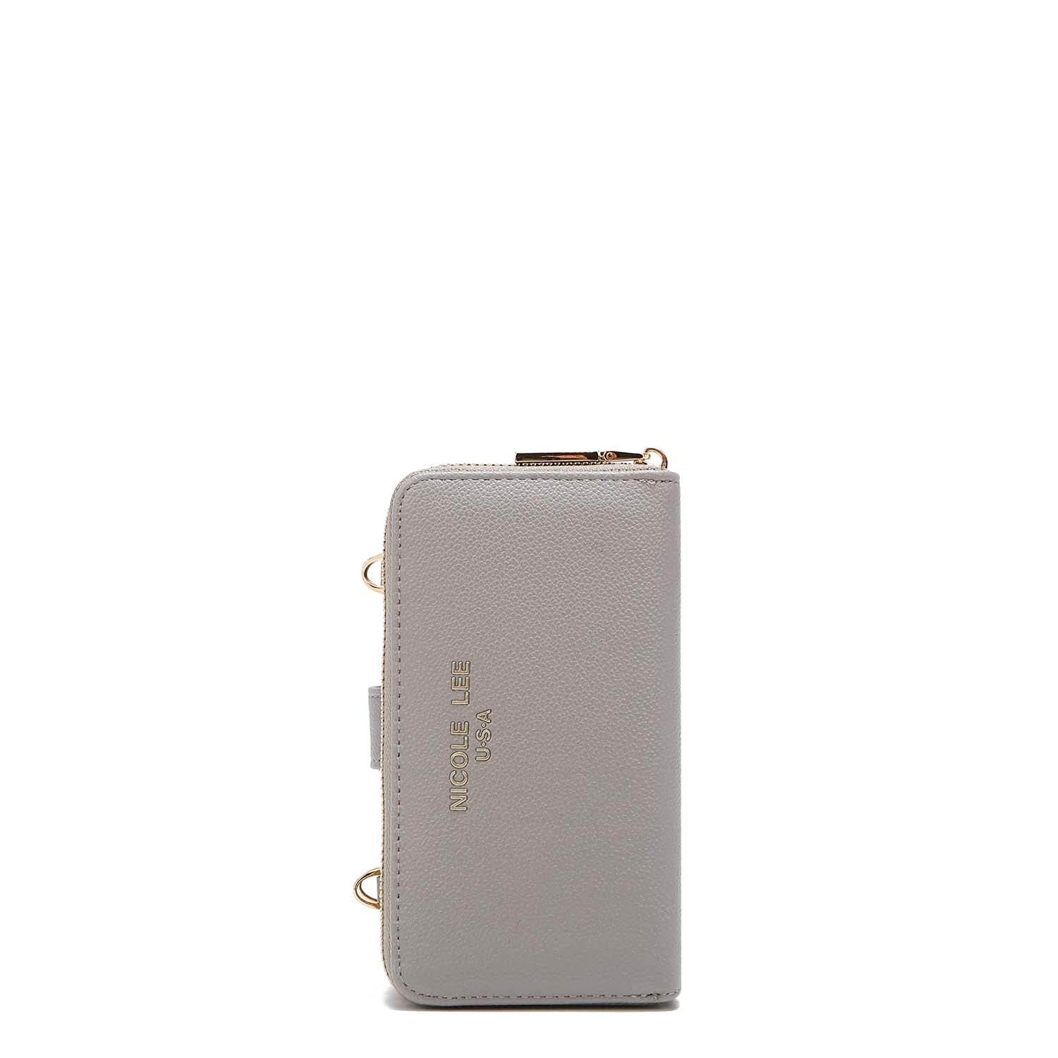 Nicole Lee 2-Piece Vegan Leather Phone Case Wallet with Adjustable Crossbody Strap - Fits Most Smartphones (Gray) | Perfect for Travel, Shopping & Everyday Use