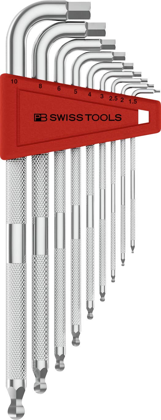 PB Swiss Tools 9-Piece Safety Hex Key L-Wrench Set (1.5-10mm) with Ball End - 100% Swiss Made - Premium Allen Wrench Set in Practical Holder for DIY, Automotive & Bike Repair