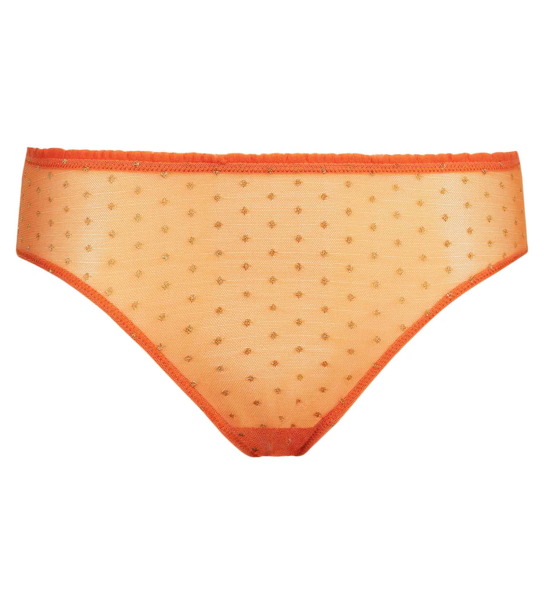Orange Dim Shiny Mesh Midi Culotte - Transparent Tulle with Lurex Polka Dots | Elegant & Comfortable for Evening Parties, Date Nights & Special Occasions
