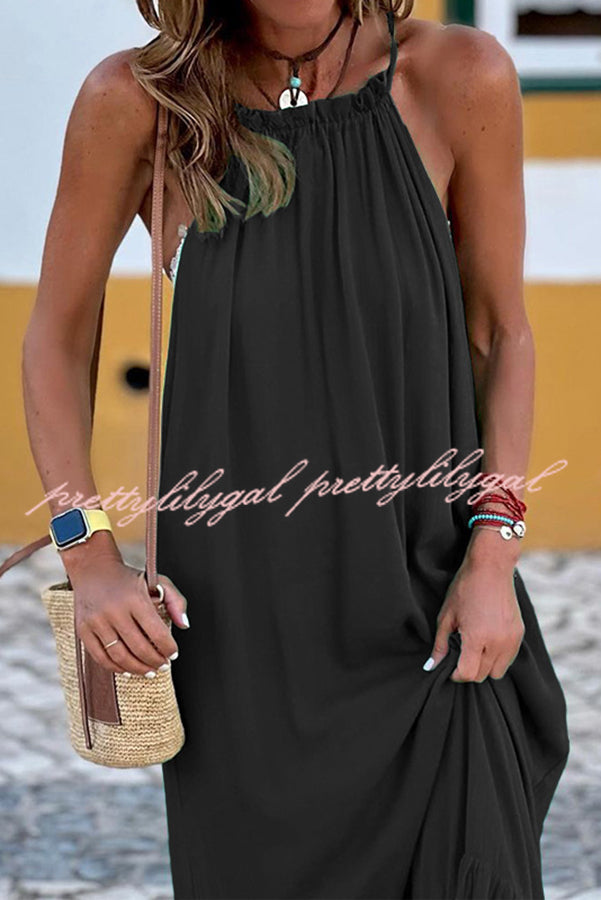 Summer Colors Elastic Neckline A-Line Loose Maxi Dress - Flowy Beach Dress for Women, Perfect for Vacation, Casual Outings & Summer Weddings