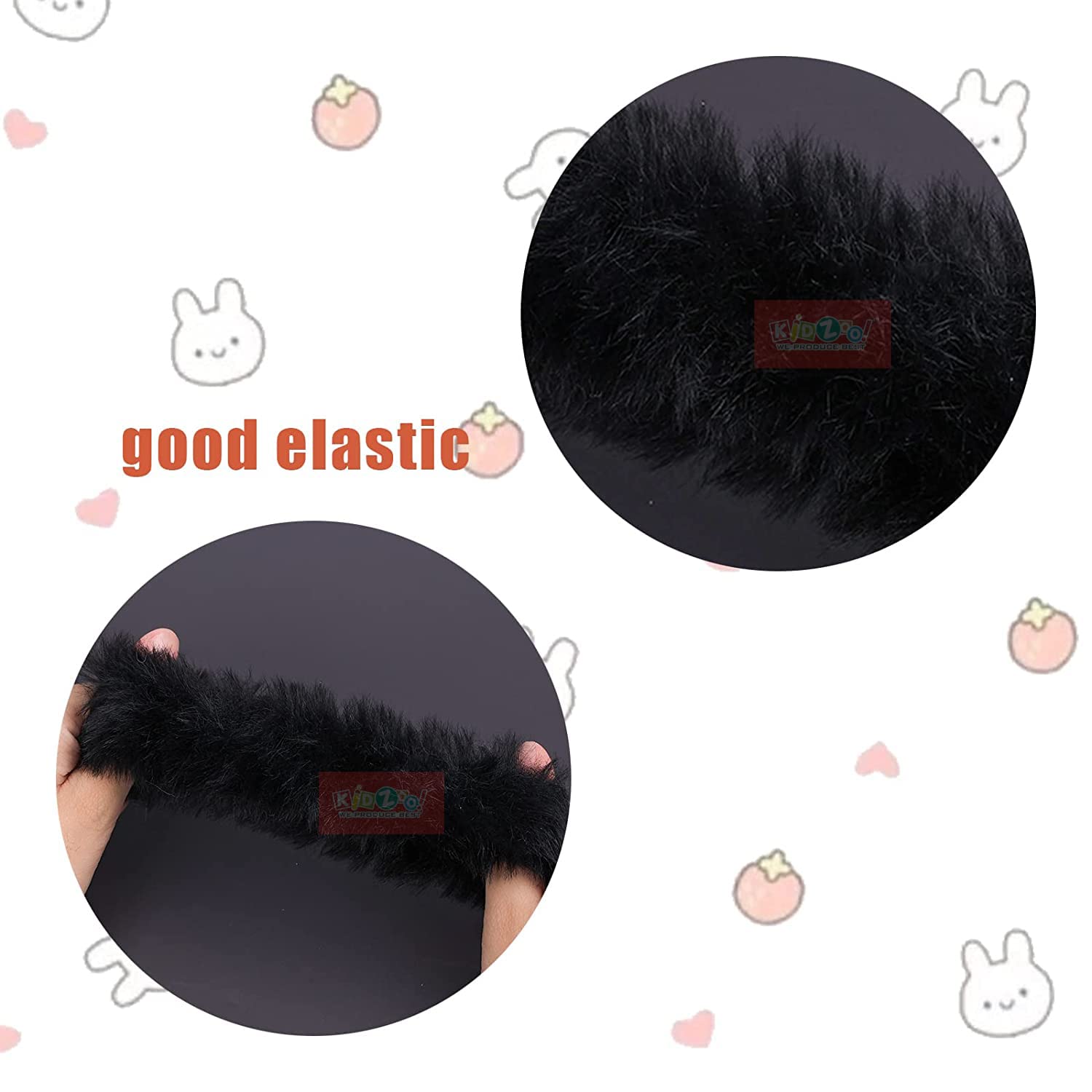 Kidzoo 2-Pack Super Soft Faux Fur Rabbit Hair Scrunchies - Elastic Ponytail Holders & Wristbands for Women & Girls (Black) | Perfect for School, Workout, and Fashion Accessories
