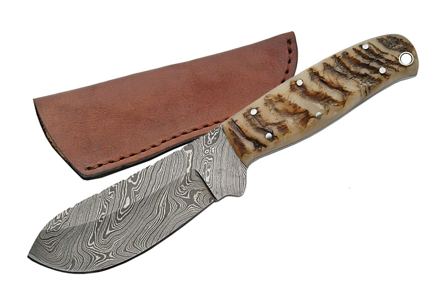 Premium Damascus Steel Hunting Knife with Ram Horn Handle - Big Game Skinning Knife for Outdoor, Camping & Survival - Szco Supplies