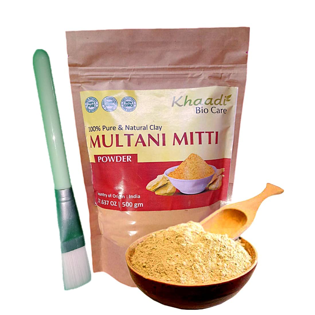 Khaadi Bio Care Pure Multani Mitti (Fuller's Earth) Face Clay Mask - 500g with Free Applicator Brush | Natural Skin Detox & Glow Treatment for Acne, Blackheads & Oily Skin | Perfect for Spa Days & At-Home Facial Routines