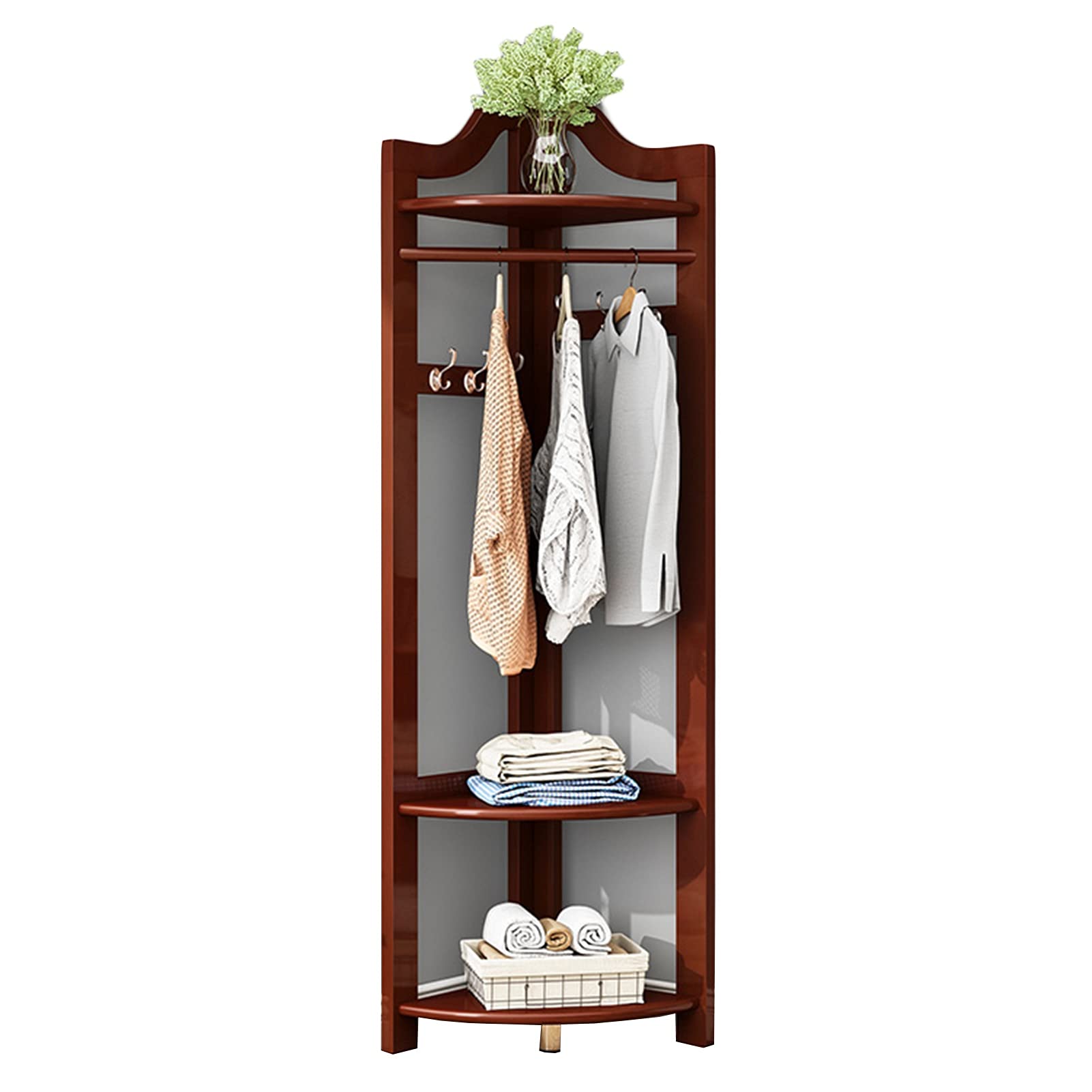 XINGLL 6-Hook Coat Rack Stand - Teak Color (45x45x180cm) - Space-Saving Entryway Organizer for Hats, Shoes & Clothes | Perfect for Hallway, Bedroom & Small Apartment Storage