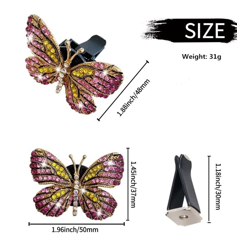 Sparkling Rhinestone Butterfly Car Air Vent Clip - Elegant Bling Car Accessories for Women & Girls | Car Air Freshener & Aroma Diffuser | Perfect for Sedan, SUV, Truck Interior Decoration (Red)