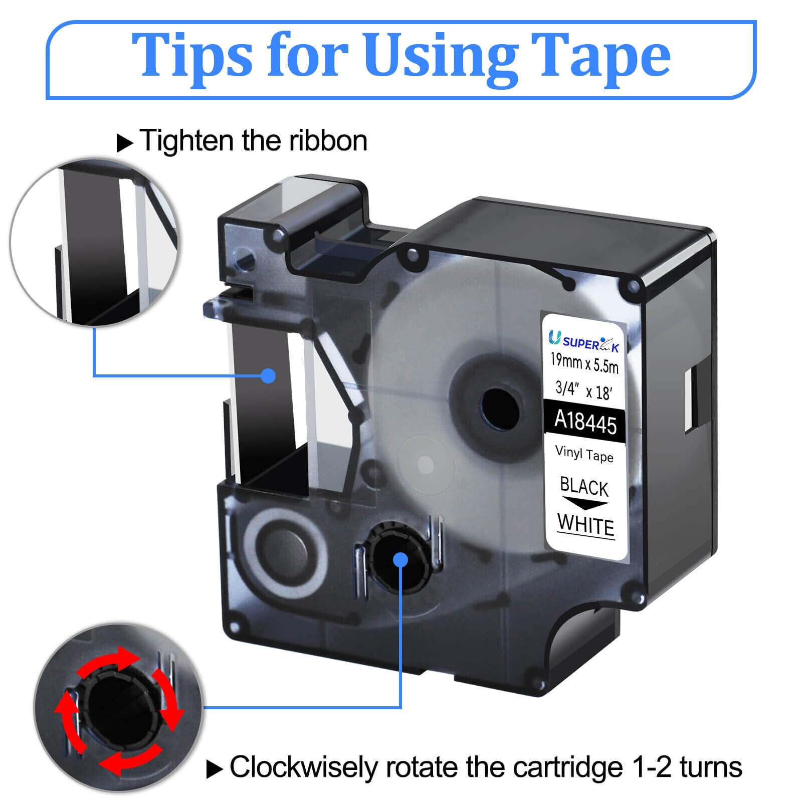 20 Pack Dymo 18445 Compatible Label Tape - Black on White 3/4