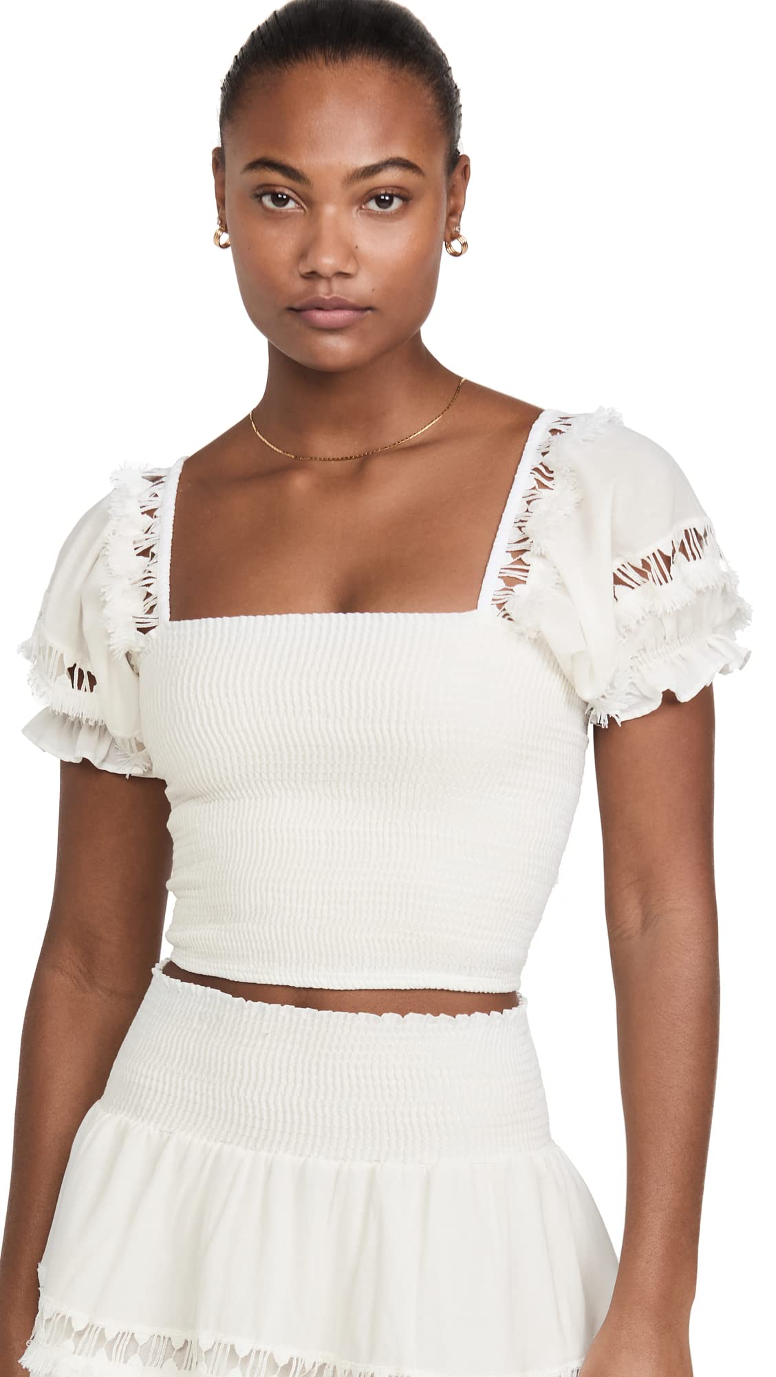 Peixoto Women's Mika Top - White, Size L | Stylish Casual Blouse for Everyday Wear, Office & Outings