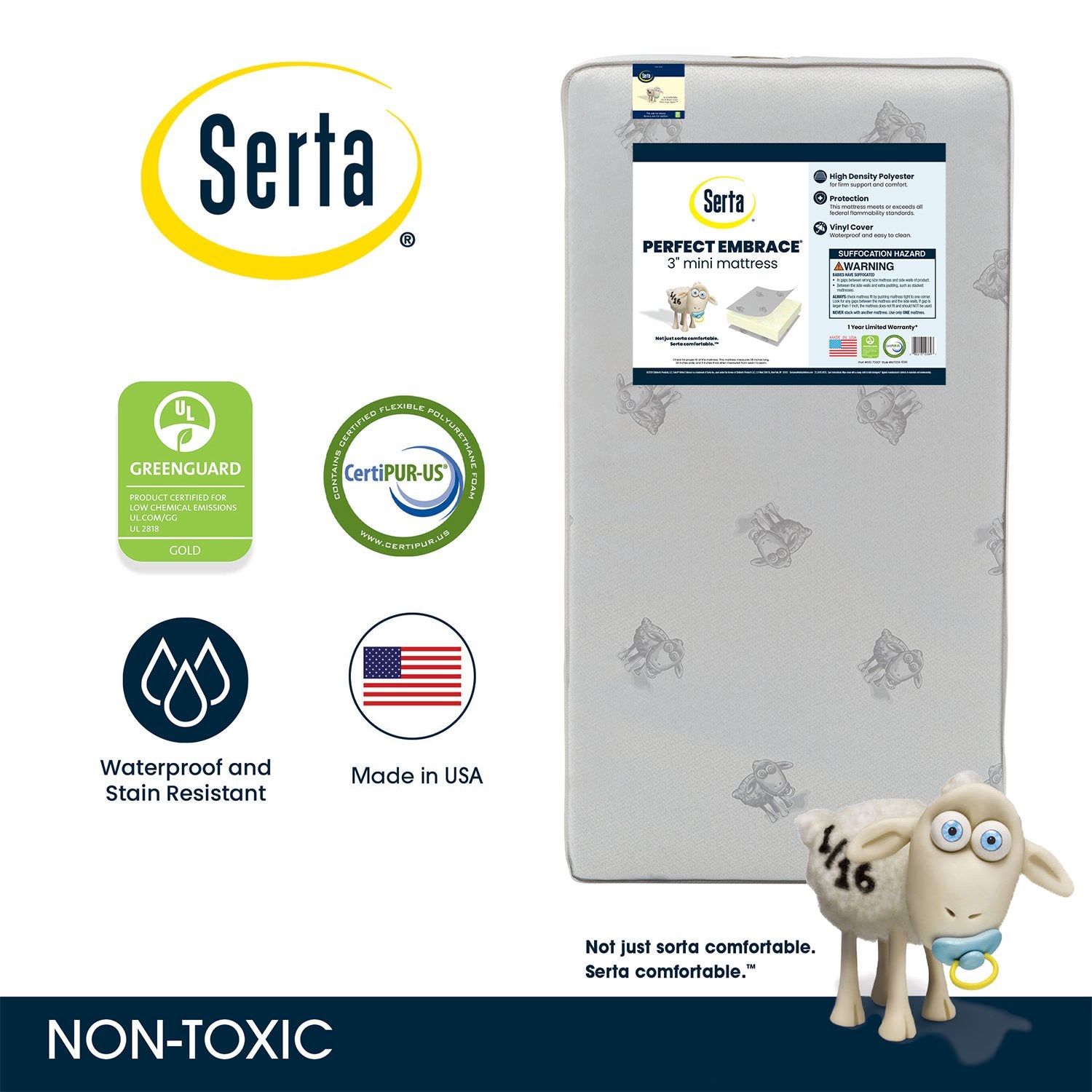 Perfect Embrace 3 Inch Mini Crib Mattress - Breathable & Waterproof Baby Mattress for Newborns & Toddlers - Ideal for Nursery, Daycare & Travel