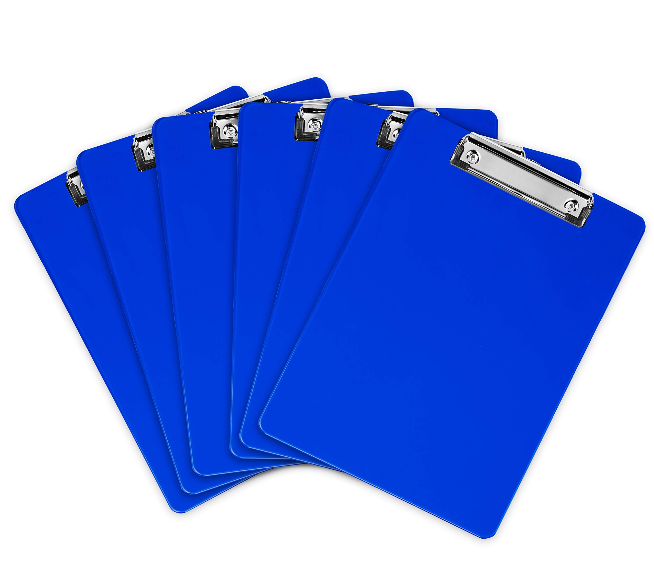 Blue Plastic Clipboard with Low Profile Clip (Pack of 12) - Letter Size Flat Clip Clipboard, A4 Acrylic Clipboard for School, Office & Home Use | Back to School Supplies, College Essentials & Work Organization