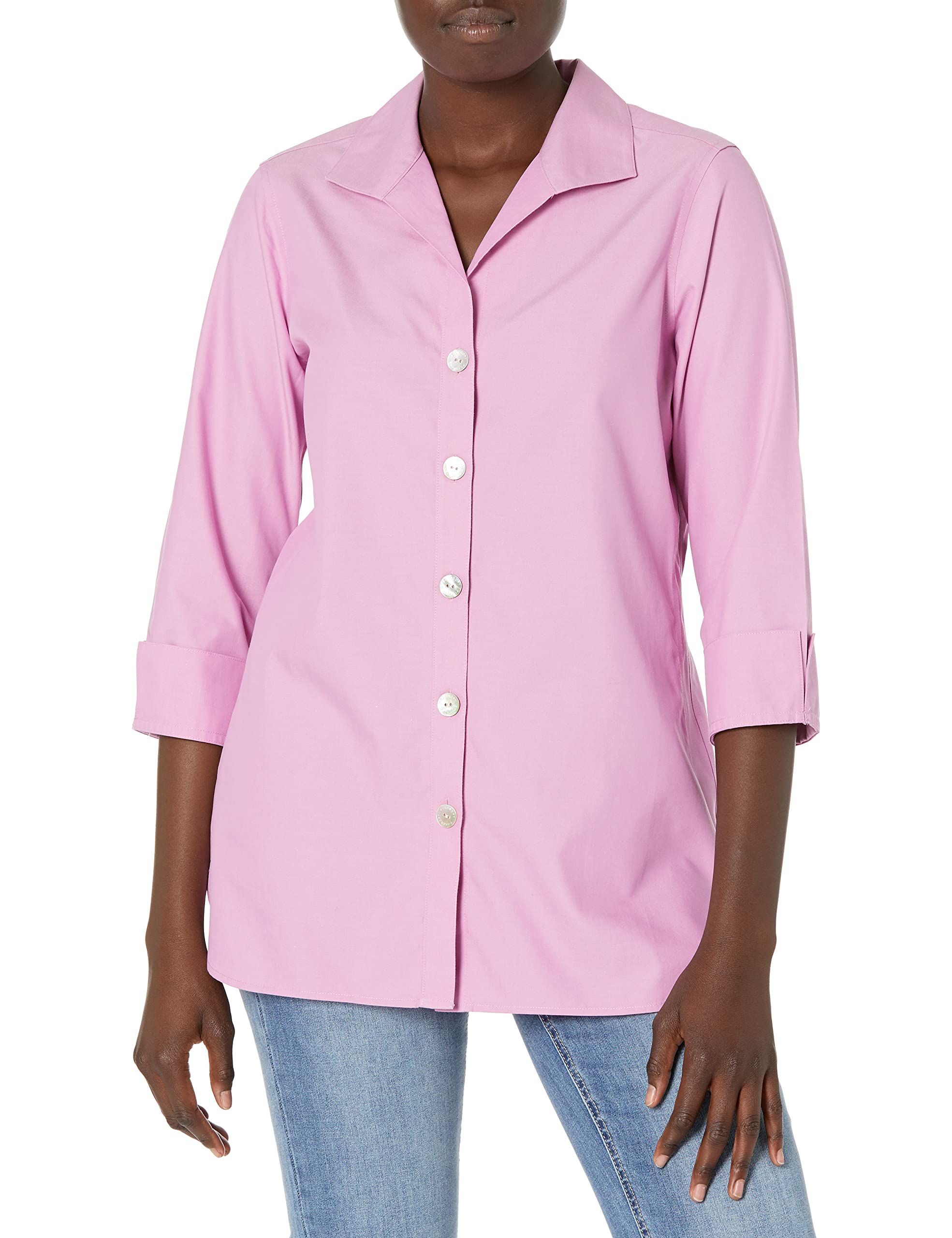 Foxcroft Women's Pandora Non-Iron 3/4 Sleeve Tunic Top - Wrinkle-Free Casual Blouse for Work & Everyday Wear