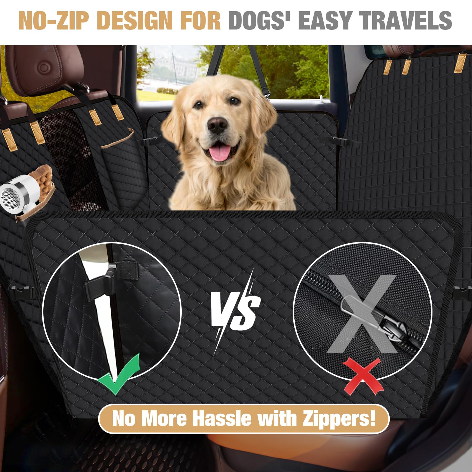 Lekespring Dog Car Seat Cover - Heavy Duty Back Seat Extender & Hammock for Large Dogs, SUV, Truck - Non-Slip Waterproof Pet Car Bed Protector (Black) | Perfect for Road Trips, Vet Visits & Outdoor Adventures