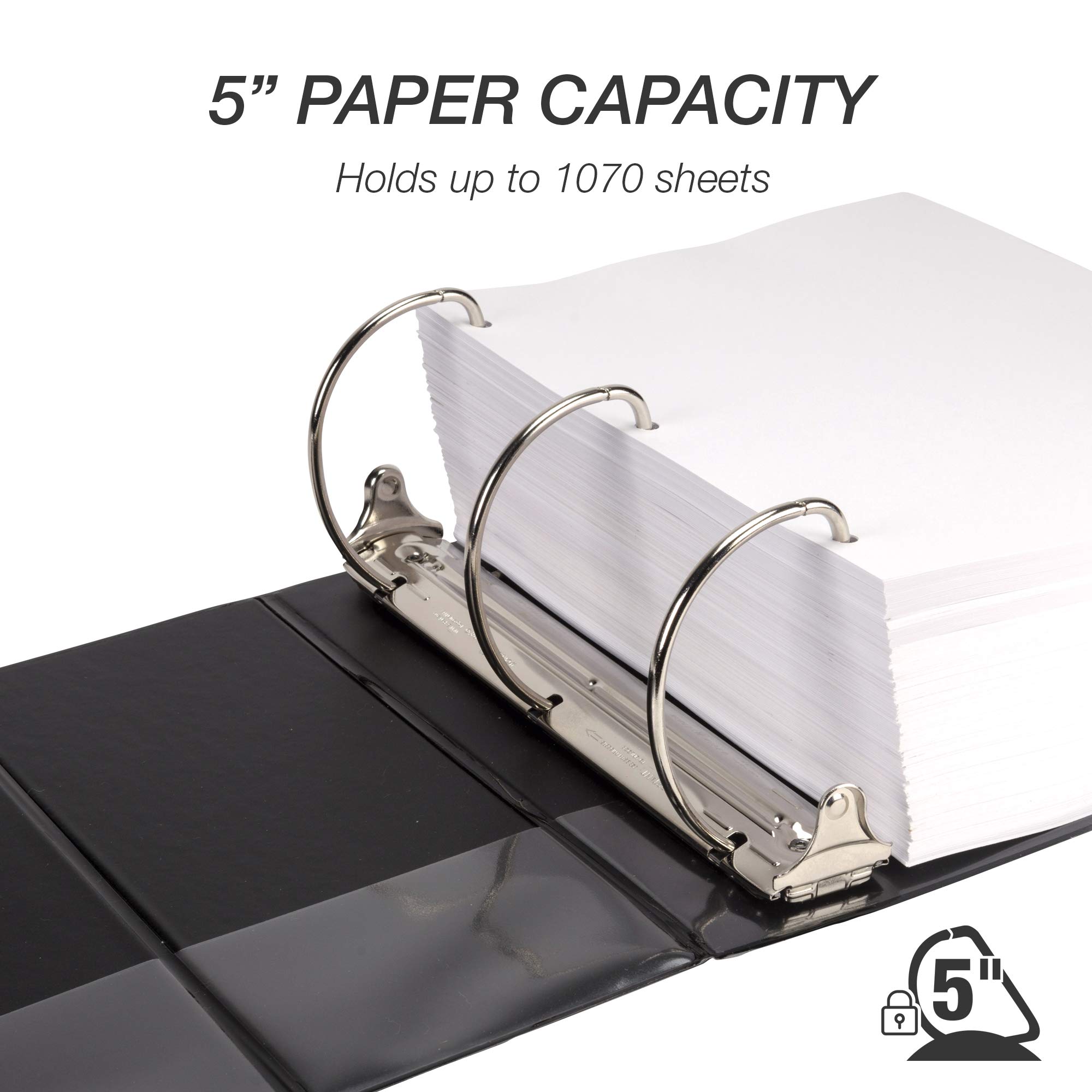 Samsill 5 Inch Durable Binder - 2 Pack, Locking D-Ring, Holds 1050 Pages, Customizable Clear View, Made in USA (Black) - Perfect for Office, School & Document Organization