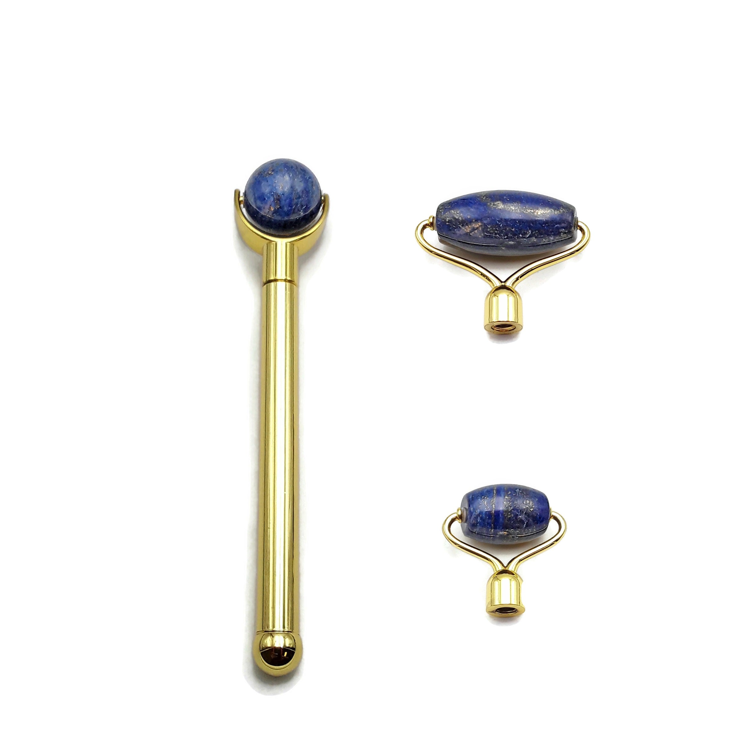 3 in 1 Lapis Lazuli Face Massage Roller Set - Detachable Pieces for Gua Sha, Lymphatic Drainage & Anti-Aging Facial Care - Perfect for Home Spa & Self-Care Routine