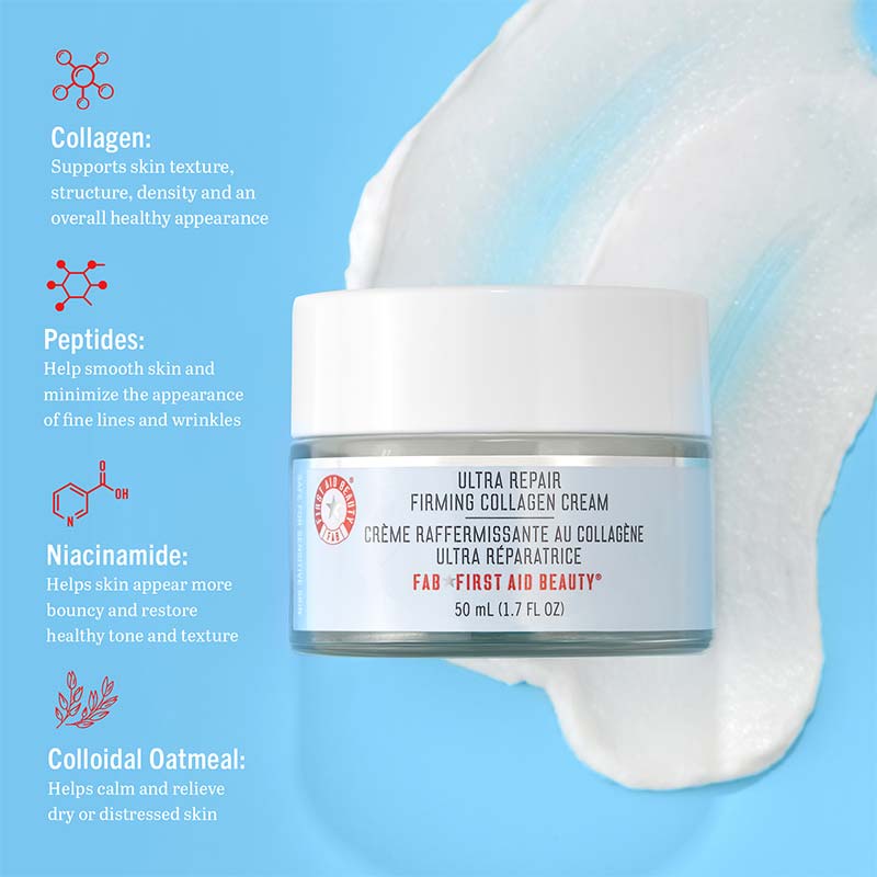 First Aid Beauty Ultra Repair Firming Collagen Cream - Anti-Aging Face Moisturizer for Dry Skin - Day & Night Cream for Wrinkles & Fine Lines - Perfect for Daily Skincare Routine & Travel