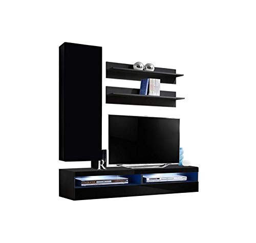 Modern Wall-Mounted TV Stand with Storage Shelves & LED Lights - 35