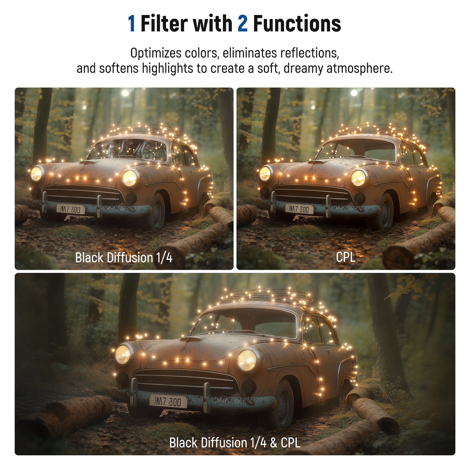 NEEWER 2-in-1 67mm Clip-On CPL & Black Mist Diffusion 1/4 Filter for Smartphone Camera - Enhance Photos & Videos for Social Media, Vlogging, and Professional Photography