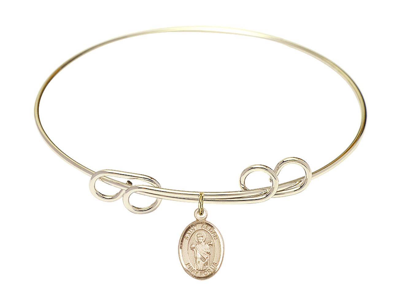 F A Dumont 8 Inch Round Double Loop Bangle Bracelet with St. Aedan of Ferns Charm - Elegant Jewelry for Women, Perfect for Gifts, Parties & Special Occasions