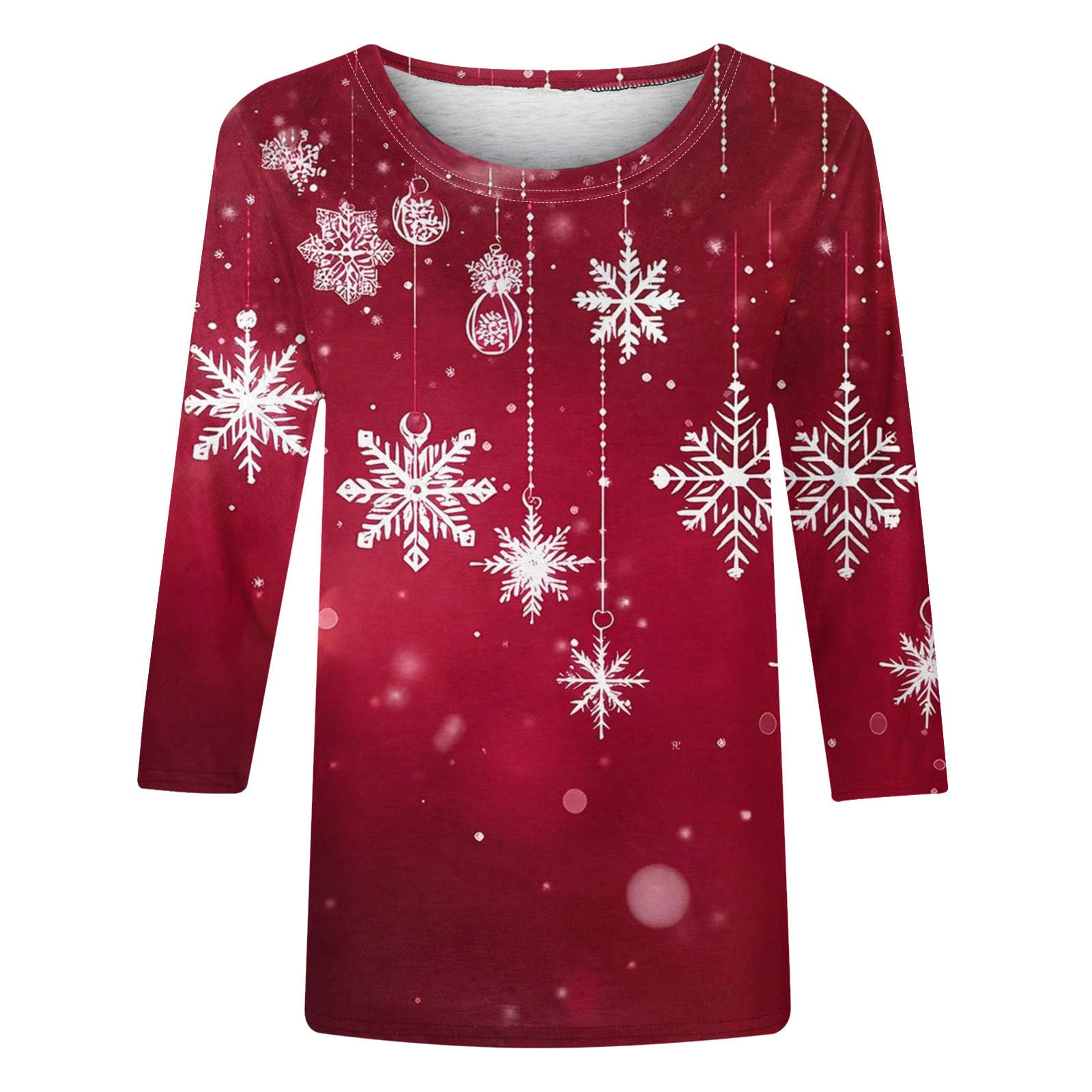 2024 Women's Christmas Shirts - Plus Size Glitter Tree Print Tees with 3/4 Sleeve, Crewneck Graphic Tunic Tops | Perfect for Holiday Parties, Family Gatherings & Festive Office Wear