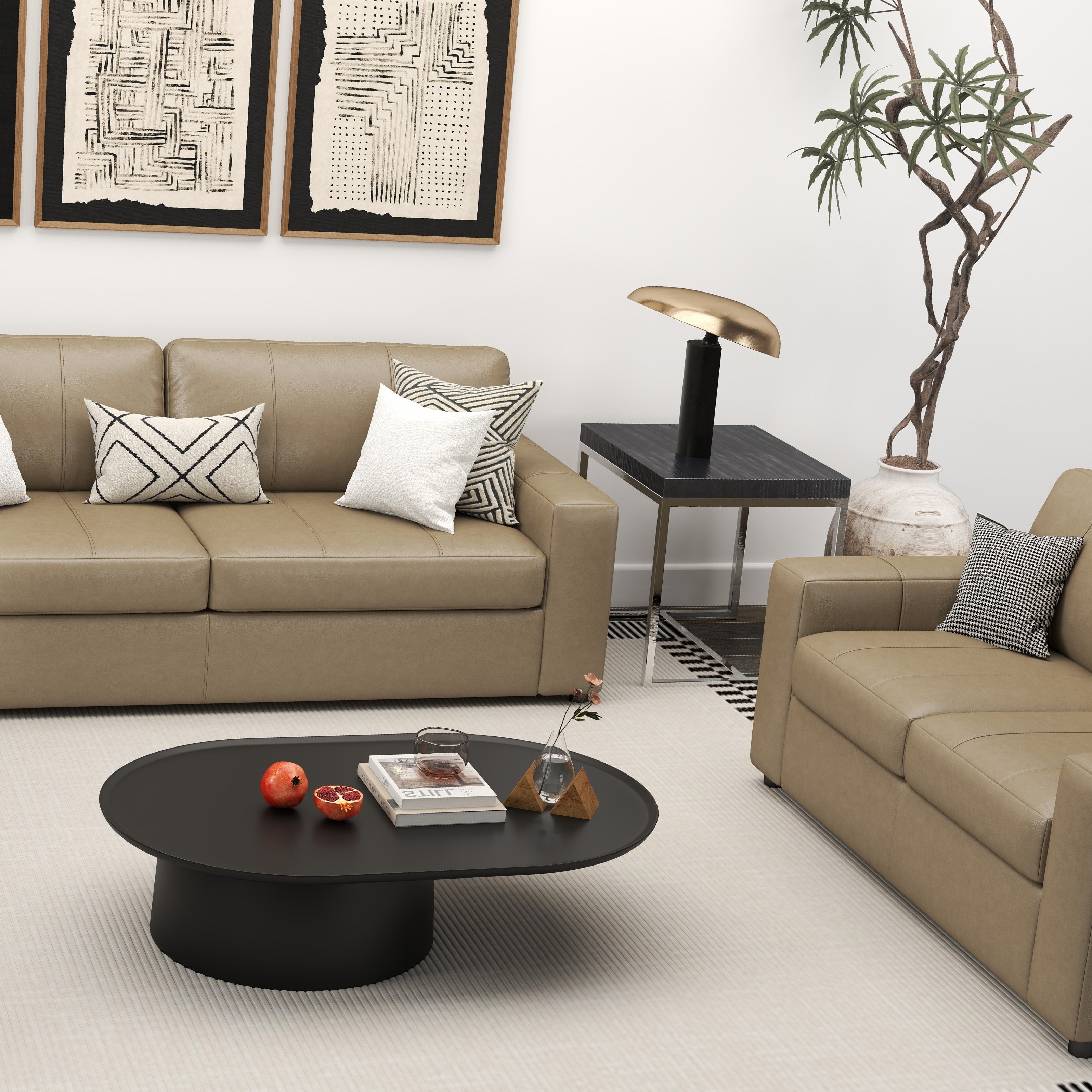Roundhill Furniture Sakan Genuine Leather Upholstered Living Room Set - Sofa, Loveseat & Chair - Modern Sectional Couch for Home Theater, Family Room & Lounge Areas