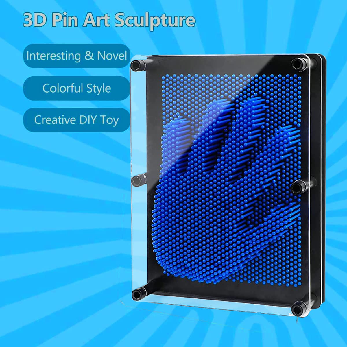 Hsxfl Classic 3D Pin Art Board Toy Sculpture - 8x6 Inch Large Sensory Fidget Toy for Kids & Adults, Stress Relief Birthday Gift for Boys Girls (Blue) - Perfect for Home, Office, Classroom & Therapy Use