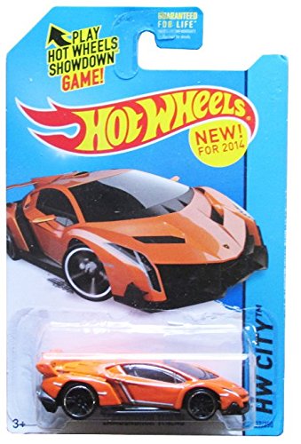 2014 Hot Wheels HW City Lamborghini Veneno Orange Die-Cast Car - Collectible Toy Car for Kids & Adults, Perfect for Display, Play & Racing Scenes