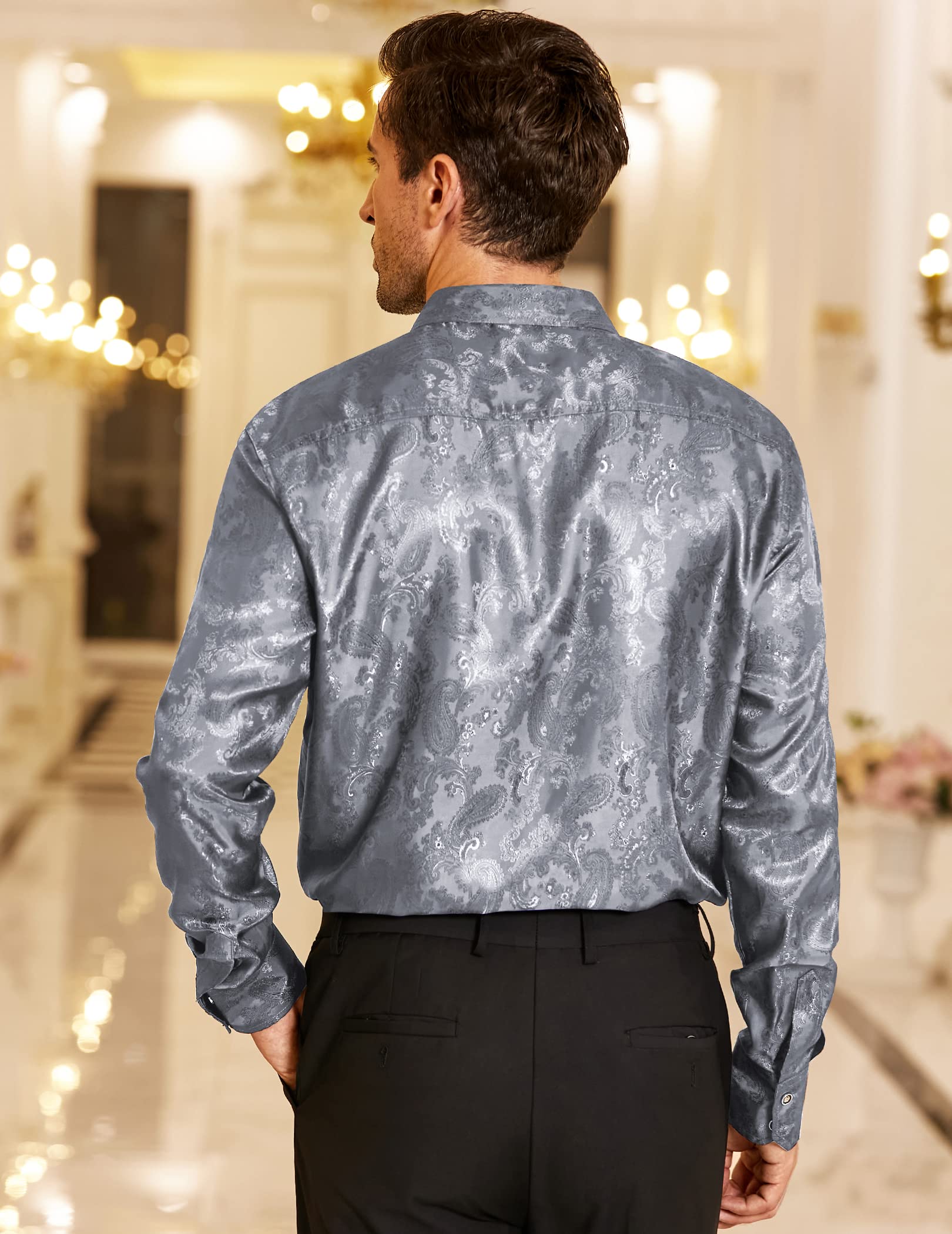 COOFANDY Men's Silk Satin Dress Shirt - Long Sleeve Floral Printed Button Down Shirt for Wedding, Party & Prom | Formal Occasions, Business Meetings & Date Nights