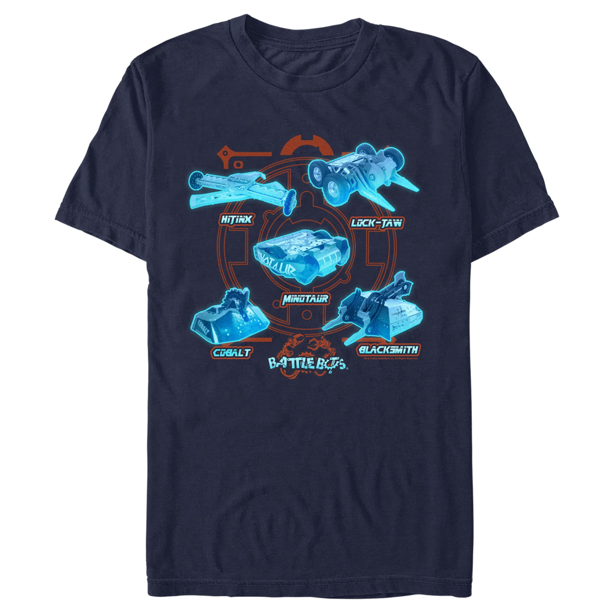 BattleBots Blue Neon Robots Graphic T-Shirt for Men | Cool Robot Design Tee | Perfect for Casual Wear, Gaming & Sci-Fi Fans