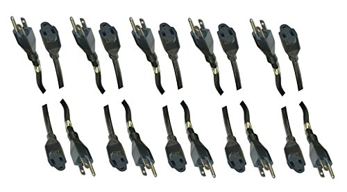 14 AWG Heavy Duty Power Extension Cord - 6 Foot SJT 3 Conductor Cable, 15 Amp, 10 Pack (Black) - Perfect for Home Office, Workshop & Outdoor Use