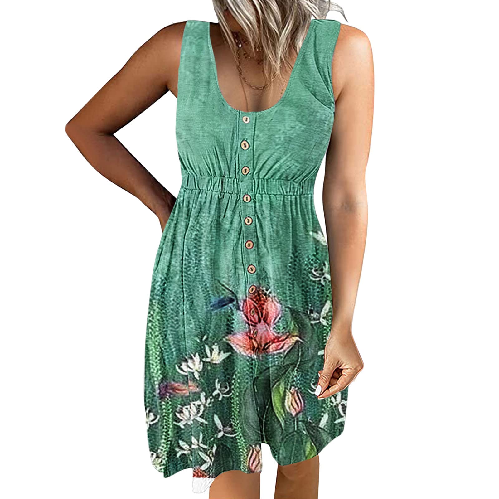 WANYNG Women's Casual Sleeveless V-Neck Vest Dress with Pockets | Summer Beach Cover Up, Lounge Wear & Vacation Outfit