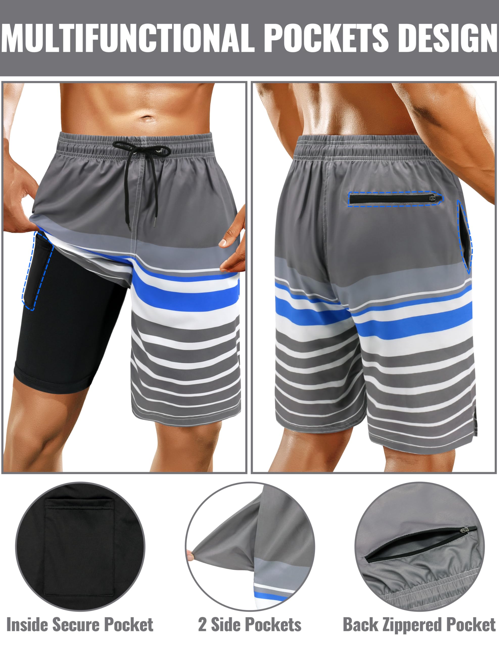 **Men's Quick Dry Swim Trunks with Compression Liner - 9 Inch Board Shorts for Swimming, Beach & Water Sports | Comfortable Bathing Suit for Men**