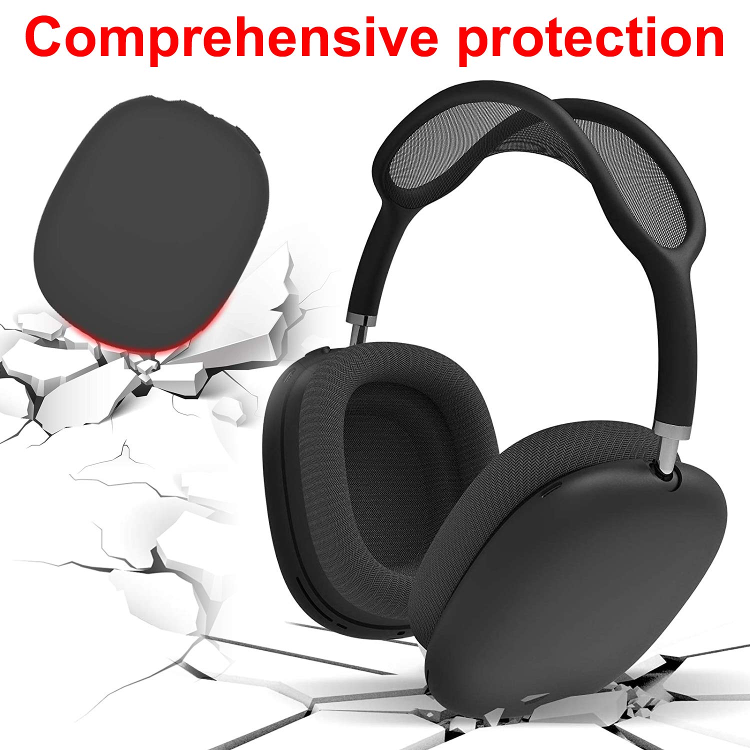 AirPod Max Silicone Ear Pads - Black, Comfortable & Durable for Travel & Work