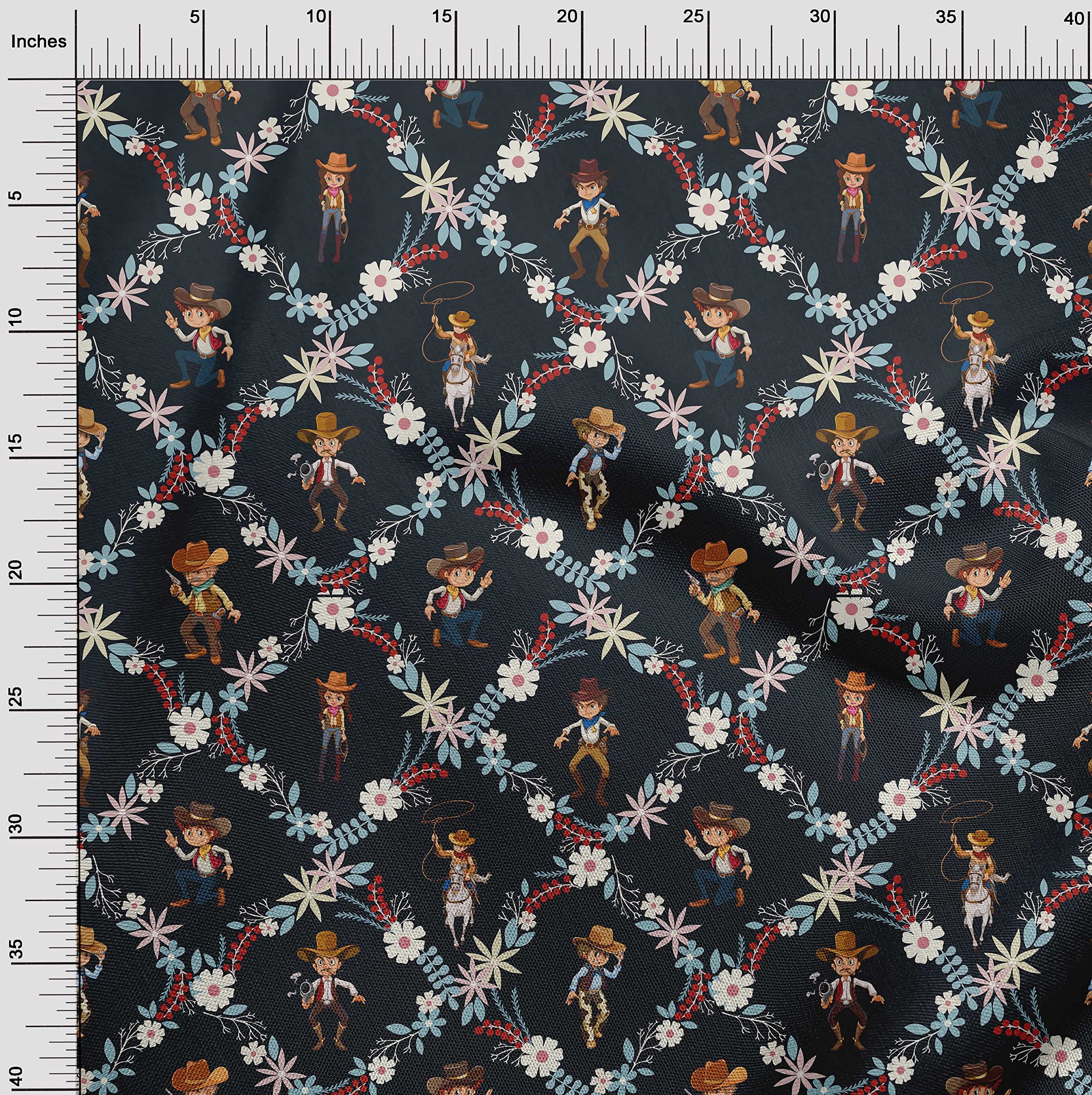 Premium 100% Rayon Blue Printed Cowboy Fabric by The Yard - 56 Inch Wide for DIY Clothing, Sewing & Craft Projects - Perfect for Western Shirts, Dresses & Home Decor