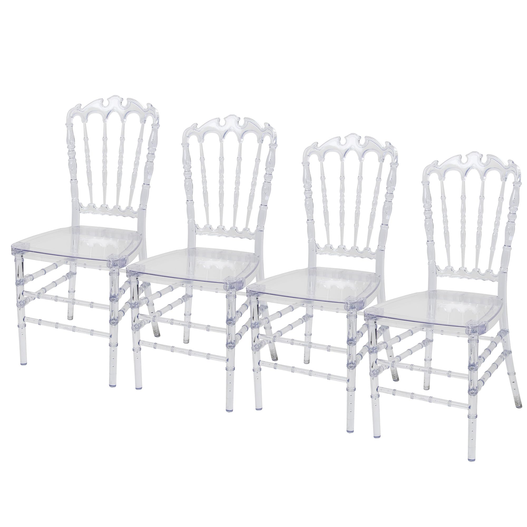 4-Piece Clear Crystal Acrylic Chair Set - Transparent Stackable Dining Chairs for Wedding, Banquet & Events (Crown Back Design) - Modern Home Decor, Restaurant Furniture & Party Seating Solution