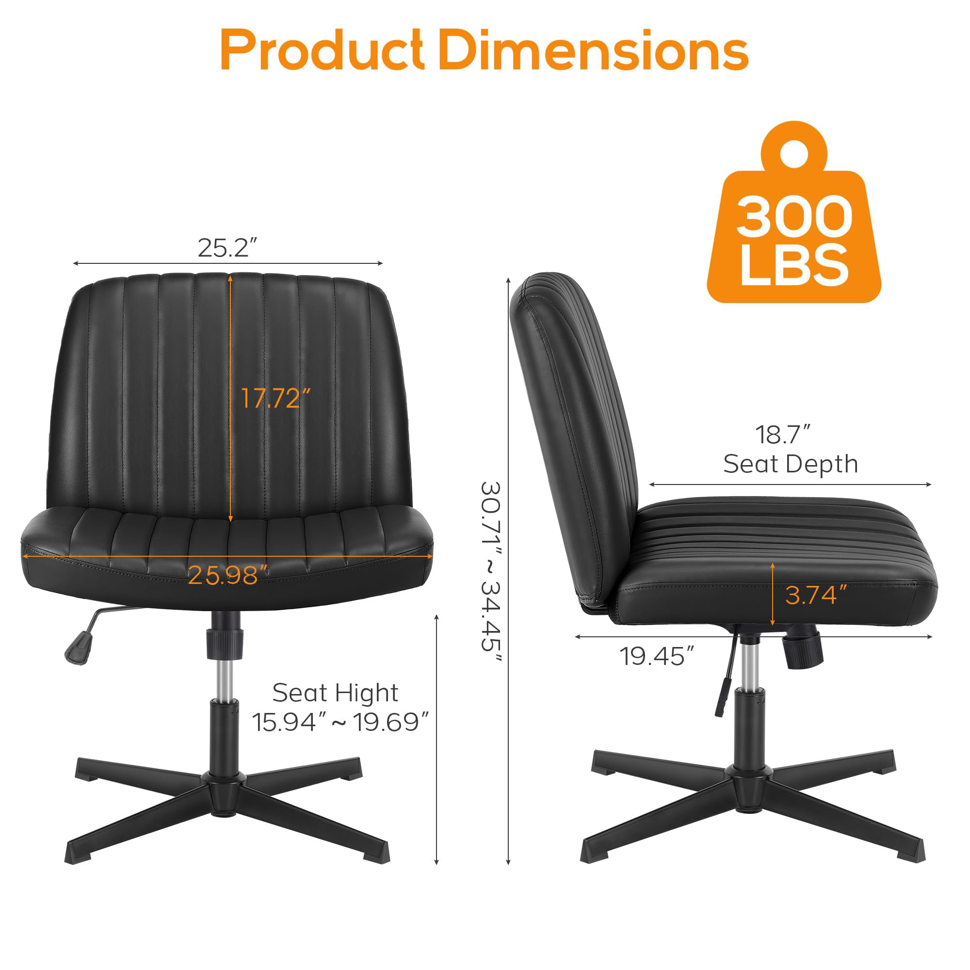 DUMOS Criss Cross Chair Legged Office Chair - Wide Comfy Desk Seat Without Wheels, Armless Computer Task Chair, Swivel Vanity Chair with Height Adjustable - Perfect for Home Office, Gaming & Study