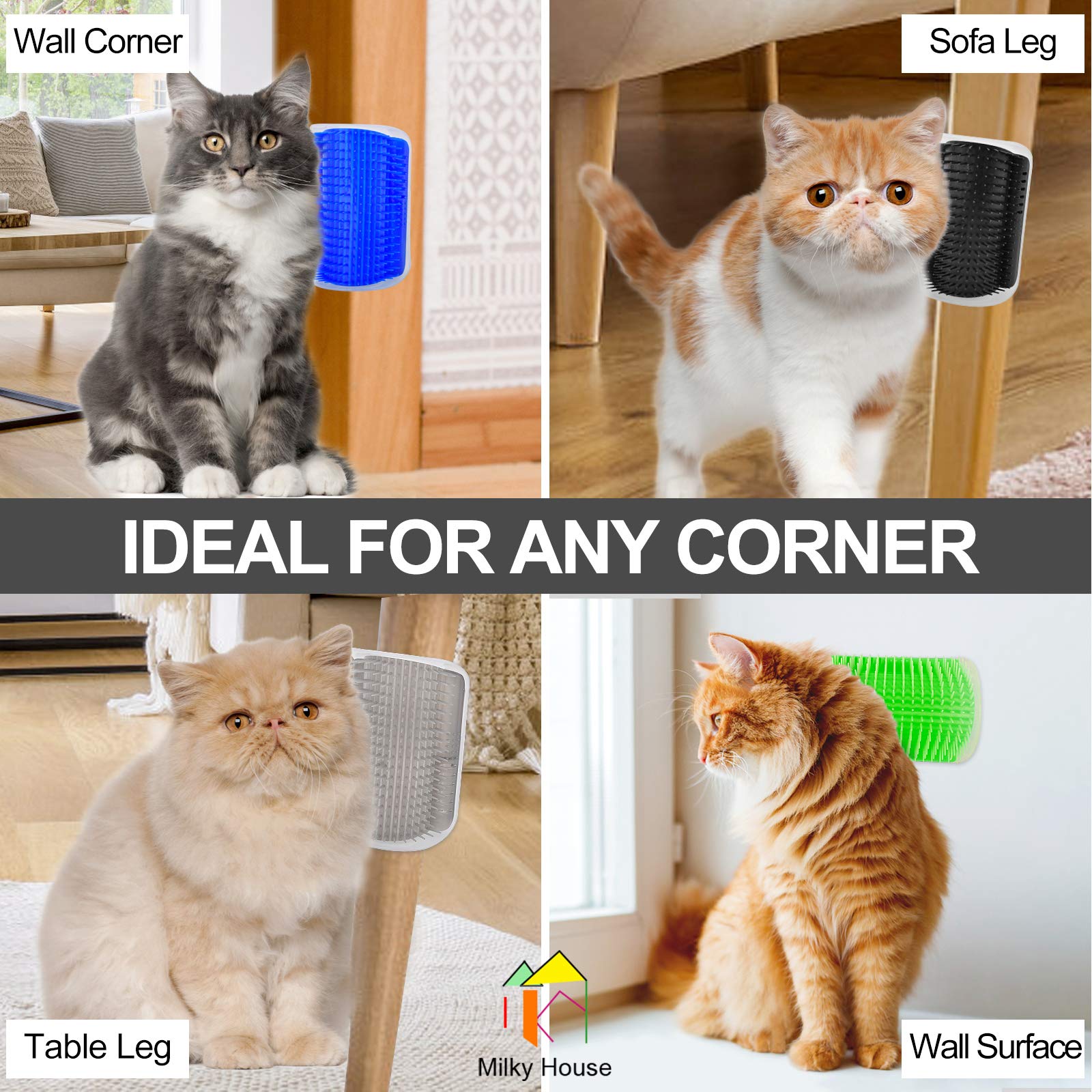 Premium Cat Scratch Pad 2-Pack - Non-Scratch Couch Corner Protector, Kitty Scratching Bed Post & Tree Ramp with Cardboard Replacement | Includes 4PCS Upgraded Cat Slicker Brushes for Grooming | Perfect for Indoor Cats to Protect Furniture & Self-Grooming