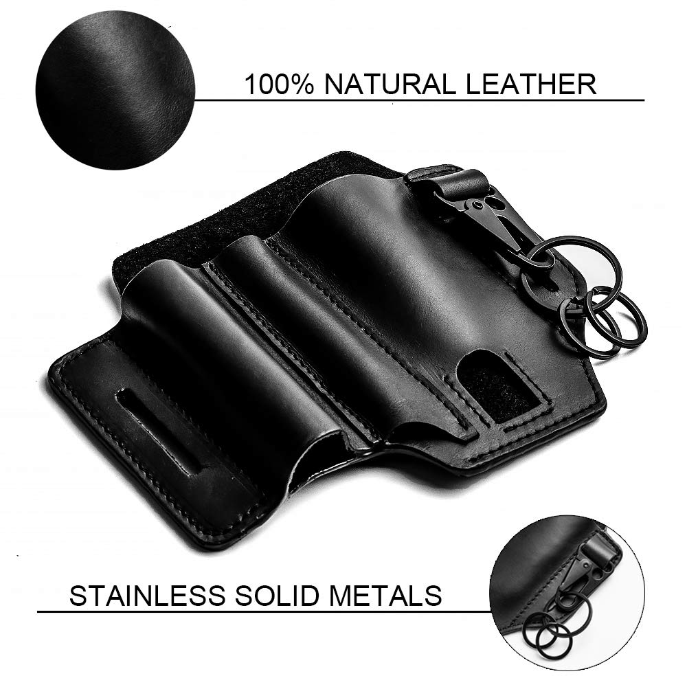 Premium Leather Multitool Sheath for Belt - Leatherman Sheath for Men with Pen Holder, Key Fob & Flashlight Sheath - Durable EDC Pocket Organizer (Black) - Perfect for Camping, Hiking & Everyday Carry