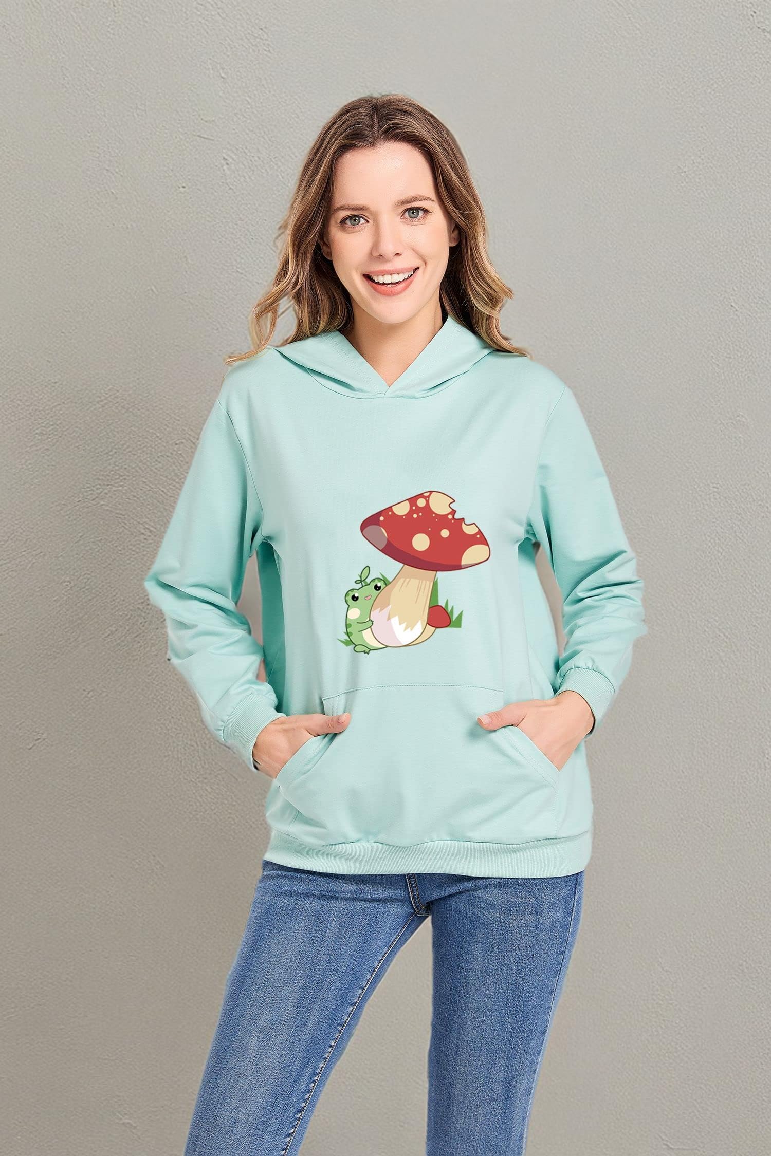 Cute Kawaii Frog Sweatshirt for Women - Soft Cotton Long Sleeve Hoodie with Pocket | Trendy Aesthetic Pullover for Teens & Young Adults | Perfect for Casual Wear, School Outfits & Street Fashion