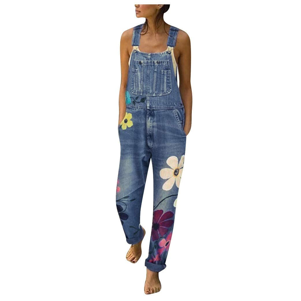Women's Denim Overalls - Loose Fit Sleeveless Jumpsuit with Chest Pocket | Retro Distressed Boyfriend Style Dungarees for Summer | Casual Outfit, Streetwear, Music Festivals & Outdoor Activities