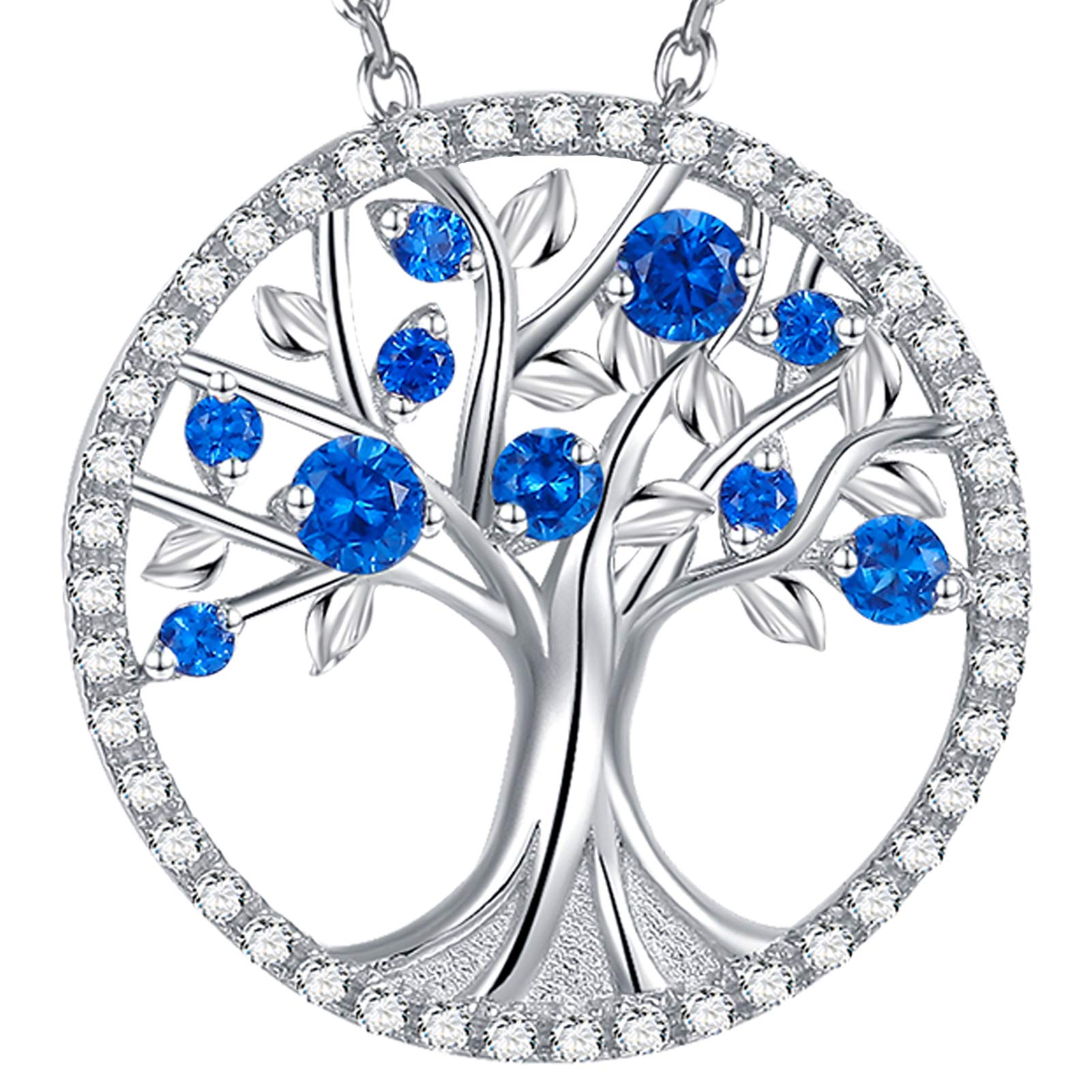 Tree of Life Necklace - March & April Birthstone Jewelry with Aquamarine for Women | 925 Sterling Silver Pendant Gift for Wife, Mom, Birthday | Spiritual Symbol for Meditation & Everyday Wear