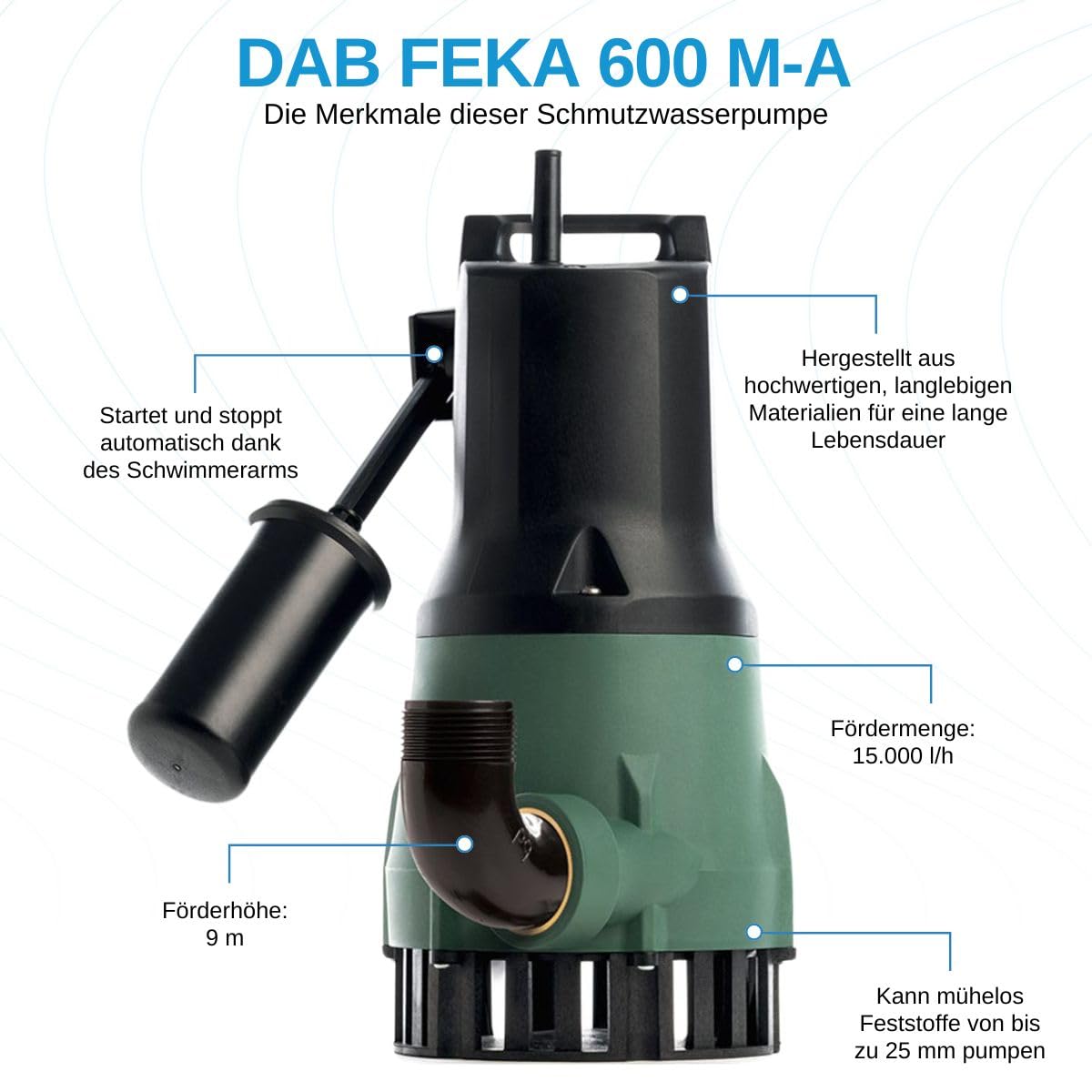 DAB FEKA 600 MA 0.70 HP Submersible Dirty Water Pump for Wastewater with Solids - Ideal for Basements, Construction Sites & Flooded Areas