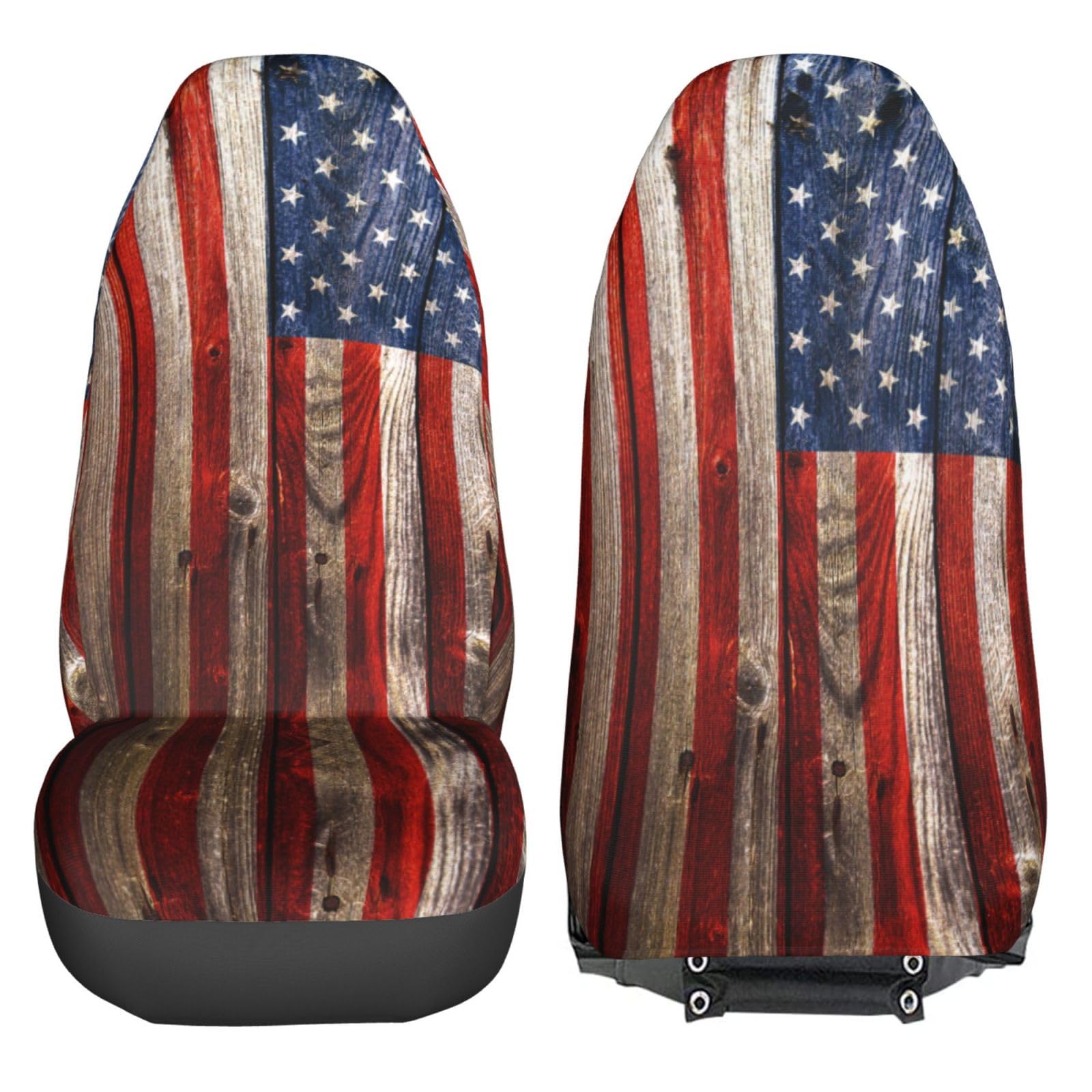 Universal 2-Piece American Flag Wooden Car Seat Covers - Front Seat Protectors for Most Cars, SUVs, Sedans & Trucks | Patriotic Auto Accessories for Road Trips & Daily Commute