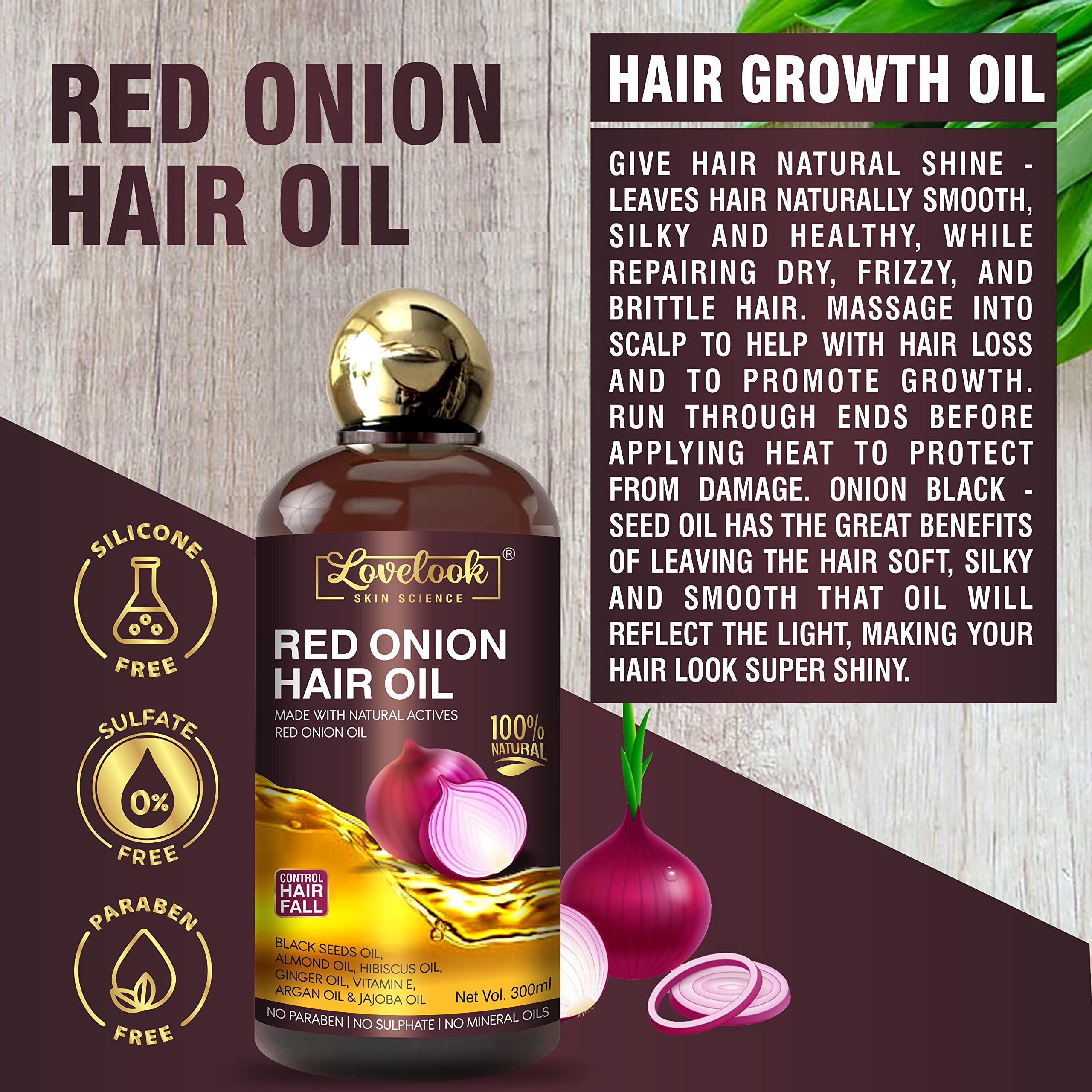 Onion Hair Oil for Growth & Fall Control - 300ml for Stronger Hair
