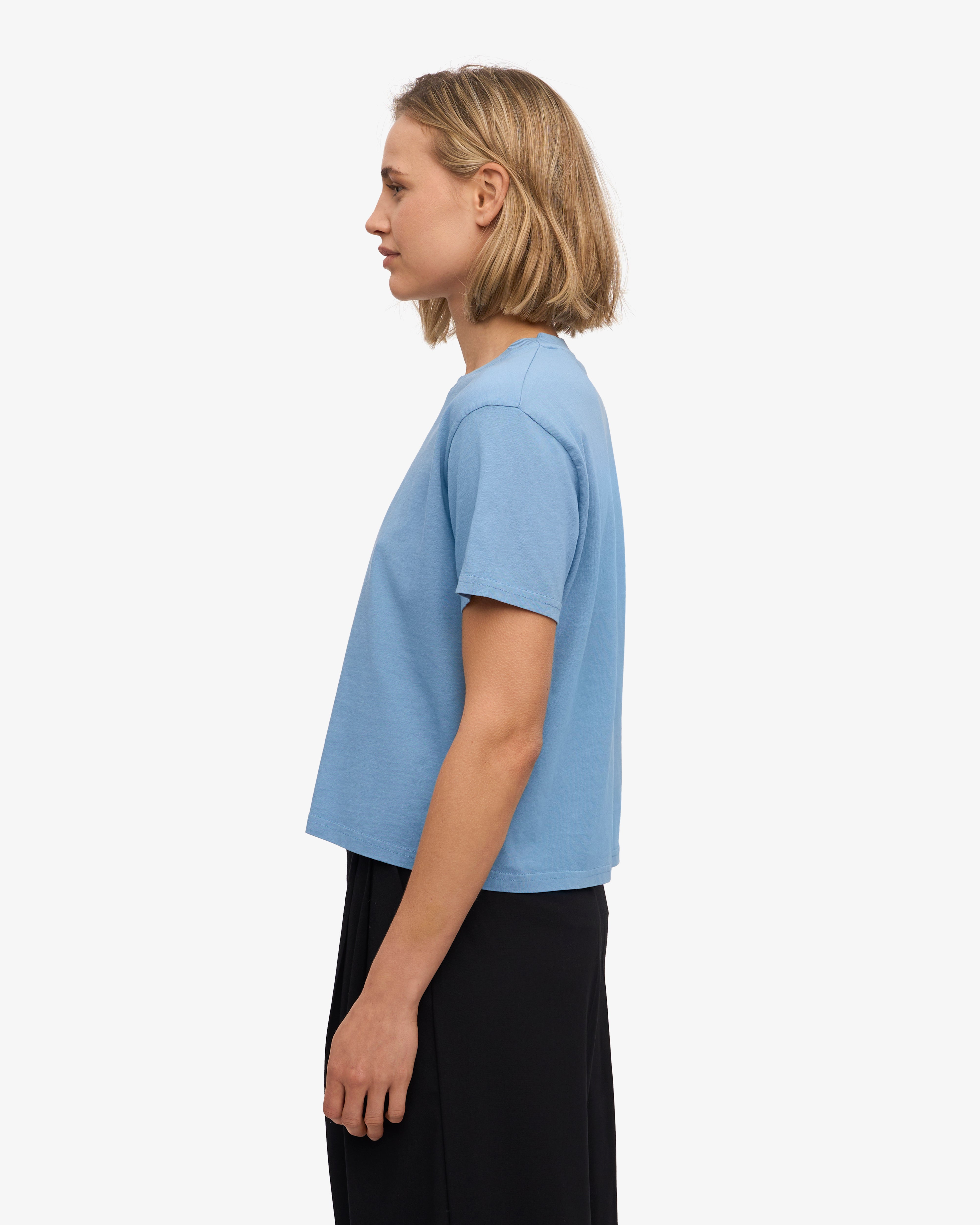 Organic Boxy Crop Tee - Women's Casual Short Sleeve T-Shirt in Seaside Blue | Perfect for Summer Outfits, Beach Wear & Street Style Fashion