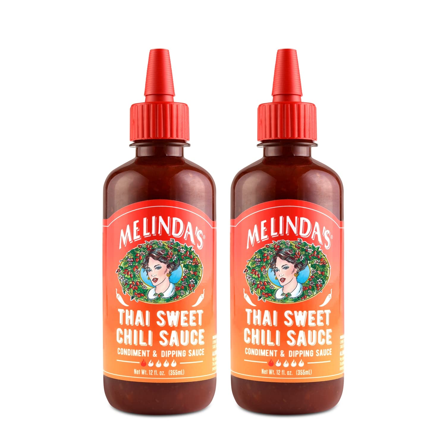 Melinda’s Thai Sweet Chili Sauce - Sweet & Mild Asian Chili Sauce with Fresh Ingredients - Gourmet Hot Sauce & Dipping Sauce - Keto Friendly, Kosher Certified - 12oz Bottle (Pack of 2) - Perfect for Stir-Fry, Spring Rolls & Grilled Meats