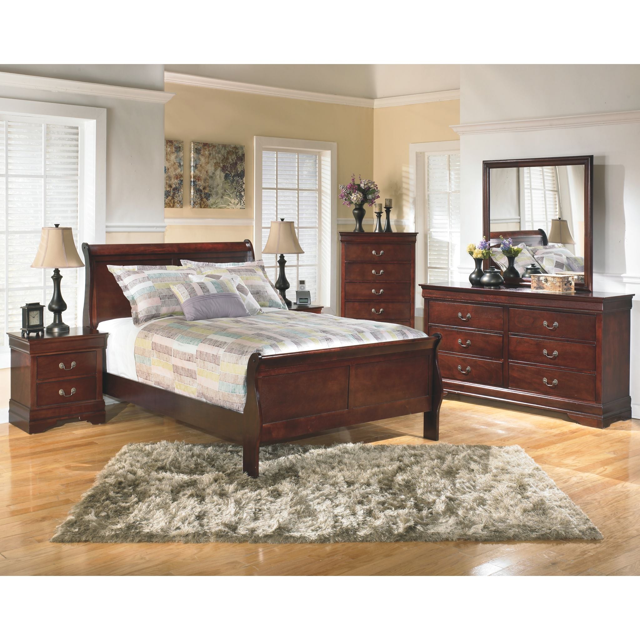 Alisdair Dark Brown Sleigh Bed Frame - Queen Size Wooden Bed with Upholstered Headboard - Perfect for Master Bedroom & Guest Room Decor