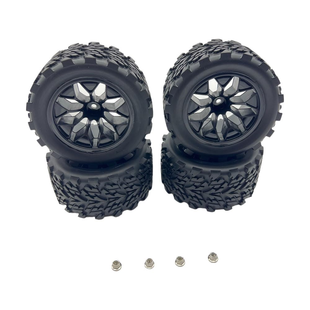 1/10 Scale 12mm Hex RC Wheels and Tires - Pre-Glued 4PCS for Traxxas Rustler, Stampede 2WD/4X4 VXL, Hoss, E-Revo, Redcat Volcano EPX - Durable Off-Road Tires for Racing, Bashing & Crawling - Compatible with RIAARIO AMORIL RC Trucks