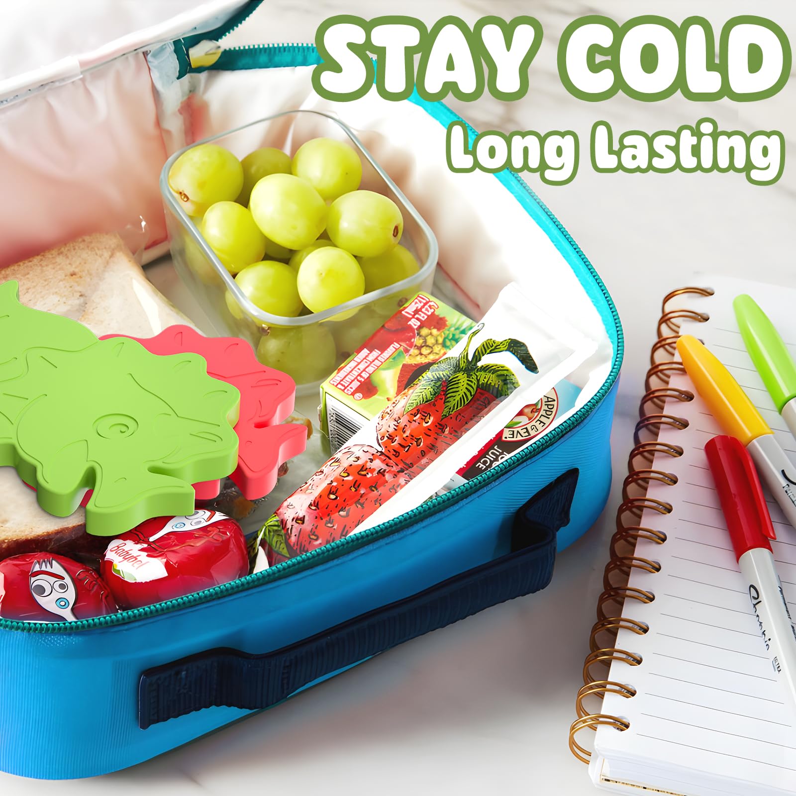 HiYZ Reusable Dinosaur Ice Packs for Lunch Boxes - Quick Freeze Kids Cooler Packs for School, Travel & Picnics - Space Saving Thin Ice Packs for Lunch Bags, Coolers & Outdoor Activities