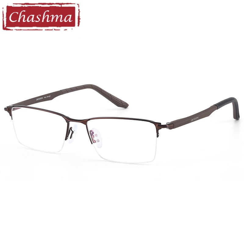 Men's Semi-Rimless Square Alloy Eyeglasses 49453 - Lightweight Metal Frame Glasses for Work, Reading & Fashion