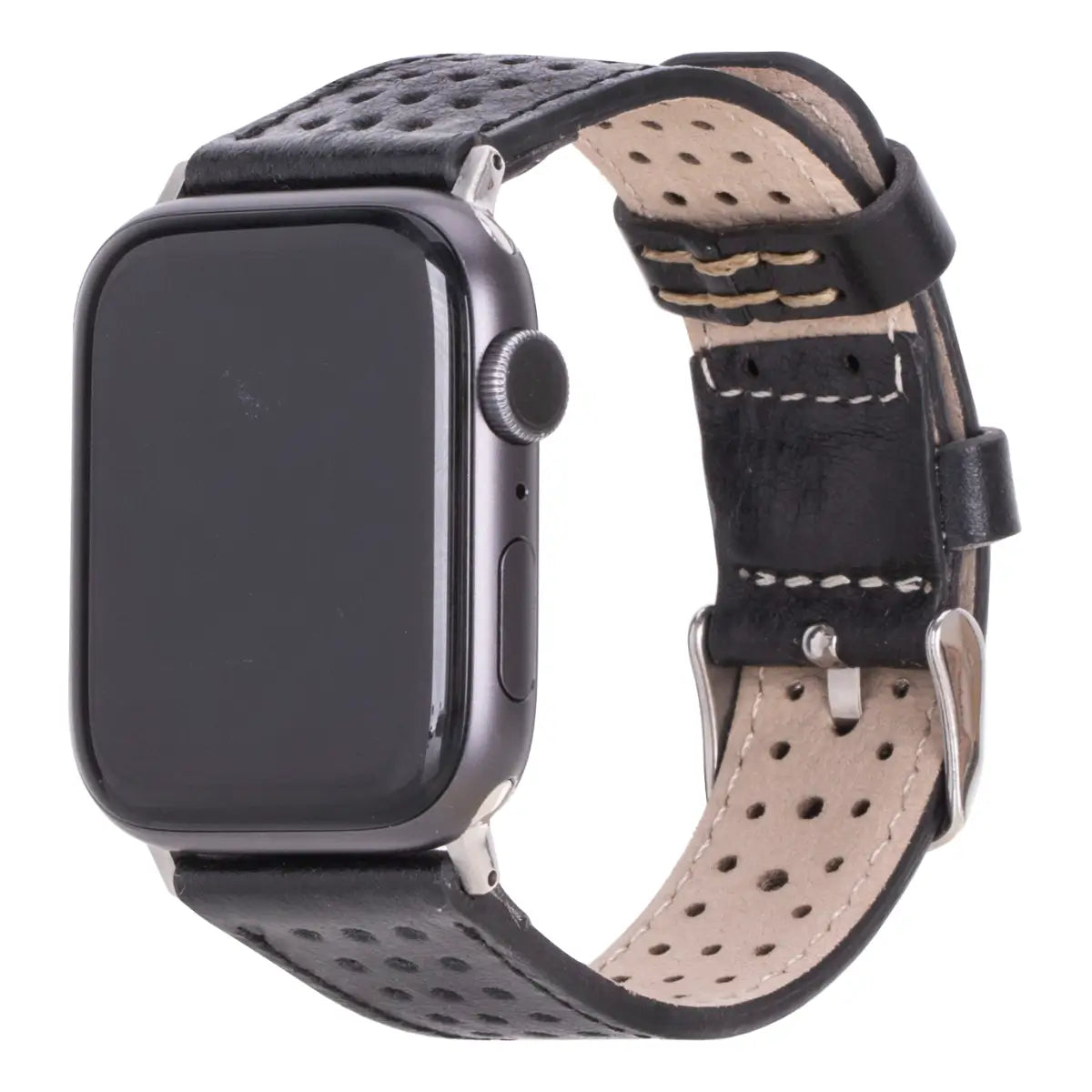 Premium Black Perforated Leather Apple Watch Band - Sporty & Breathable Strap for Workouts, Running & Everyday Wear