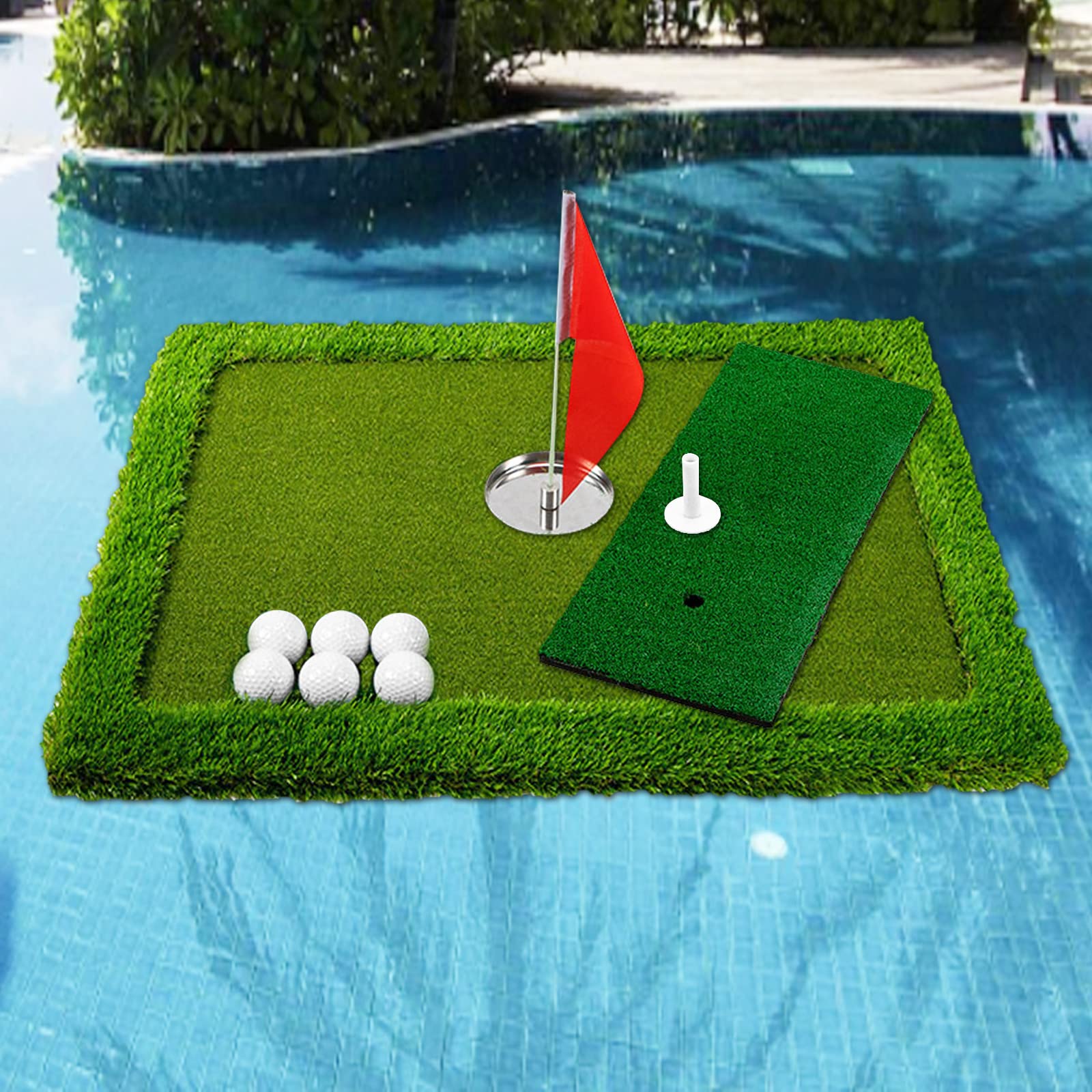 **Floating Golf Putting Green Mat for Pool - Portable Chipping Practice Set with Floating Balls - Perfect for Backyard, Outdoor & Poolside Golf Training - Great Gift for Golf Lovers**    *(Use Cases: Ideal for backyard practice, poolside fun, outdoor golf training, and as a unique gift for golf enthusiasts.)*